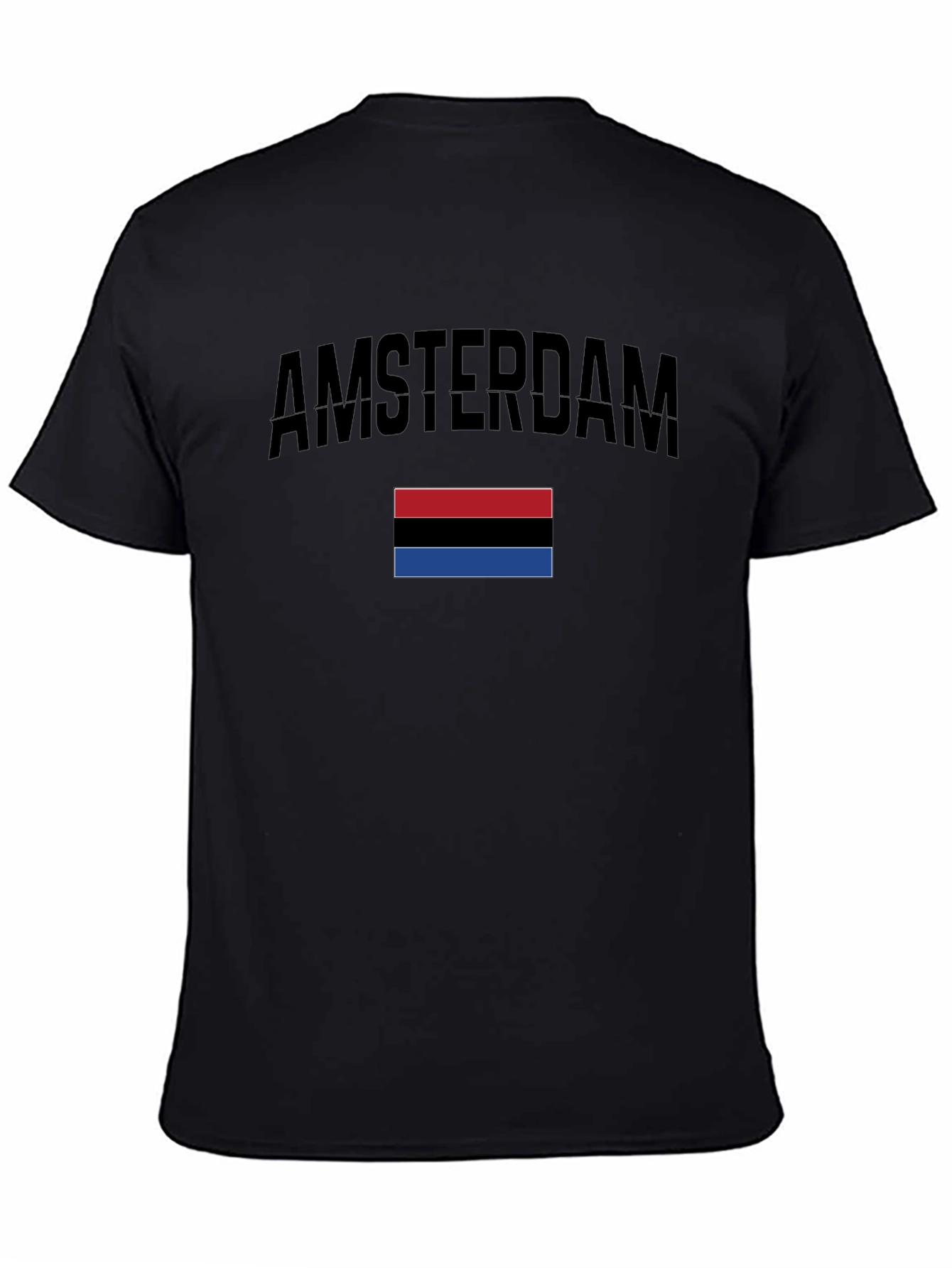 Amsterdam Black T-Shirt with Red Black & Blue Stripes