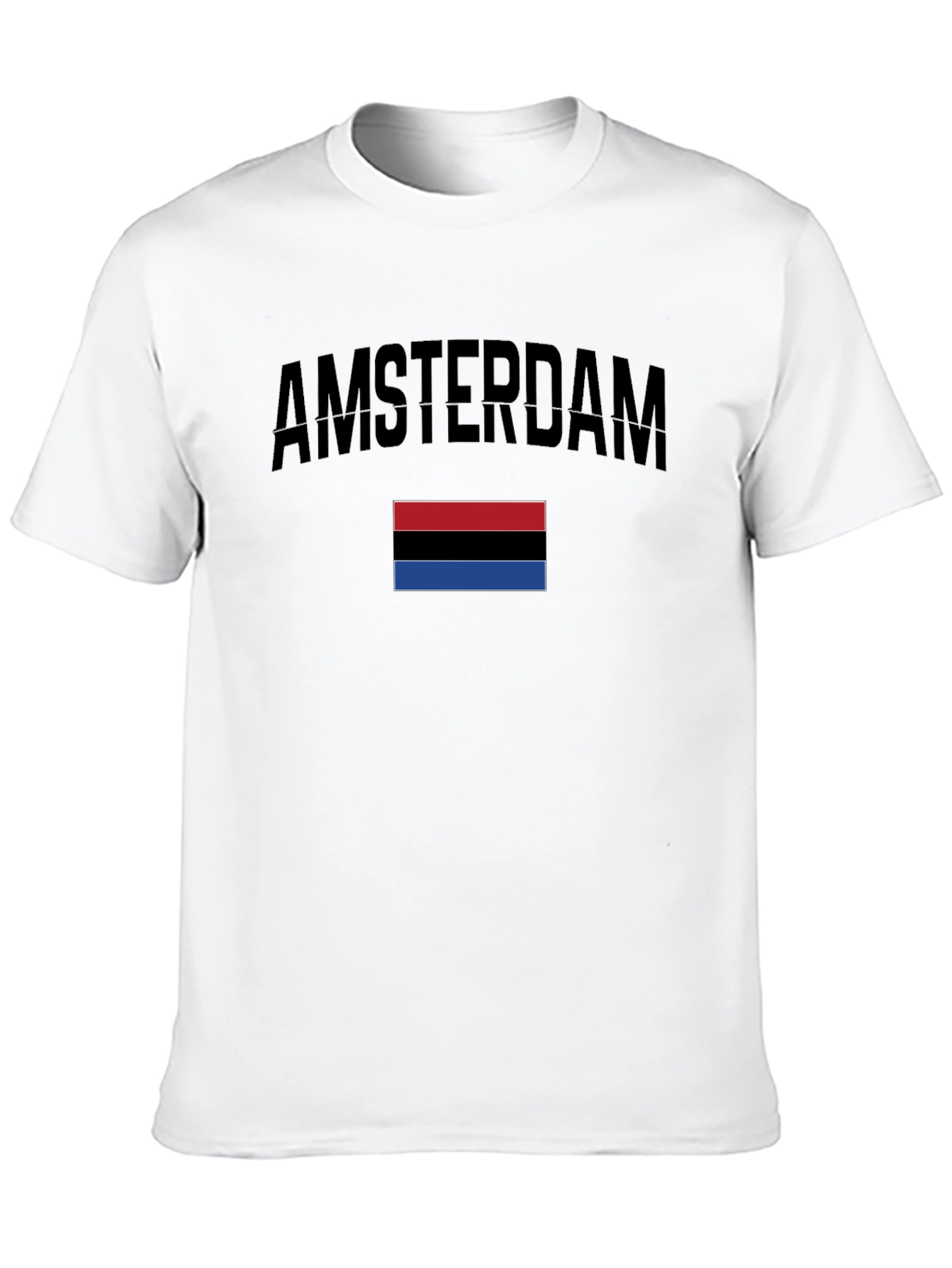 Amsterdam Black T-Shirt with Red Black & Blue Stripes