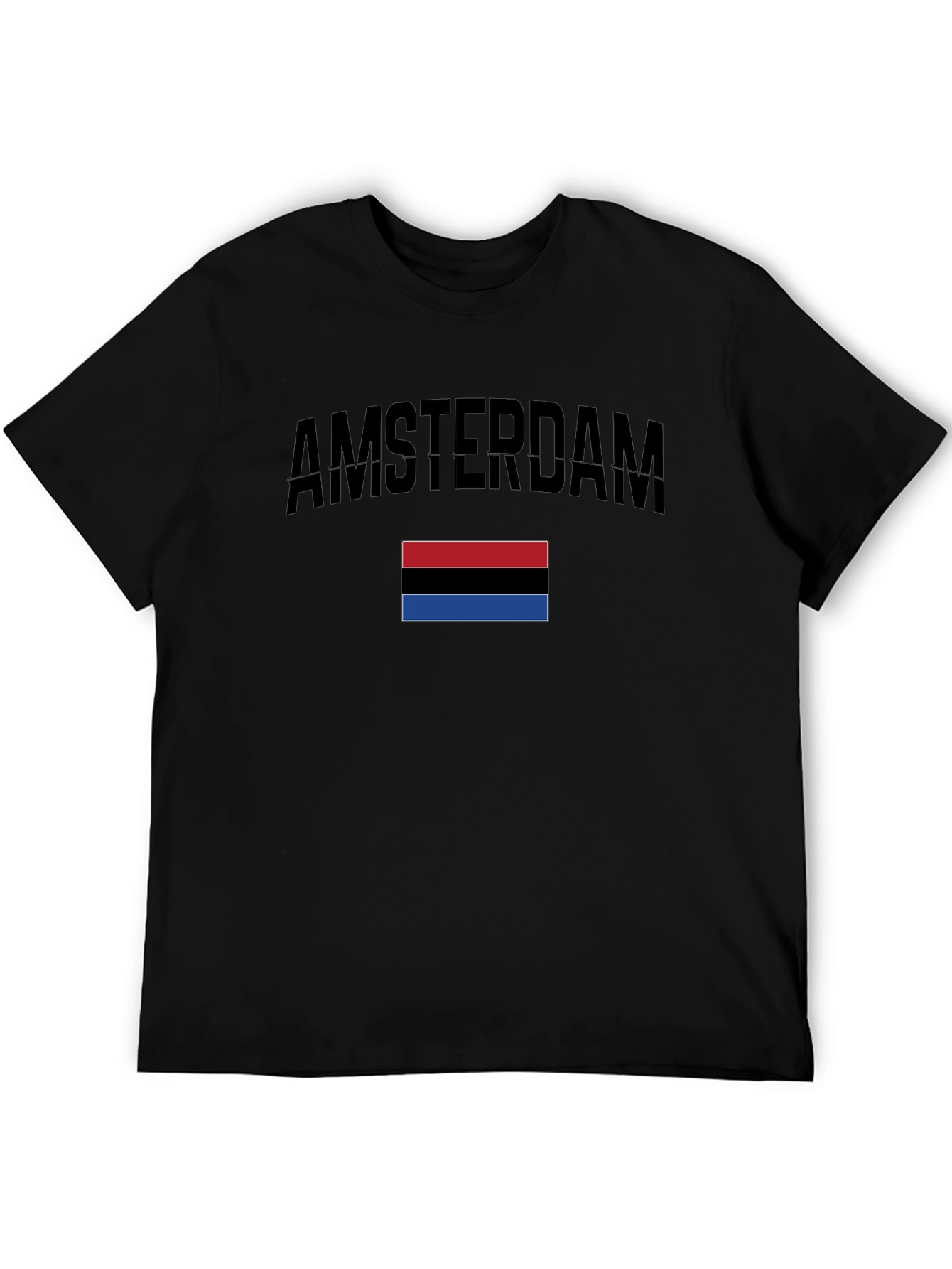 Amsterdam Black T-Shirt with Red Black & Blue Stripes