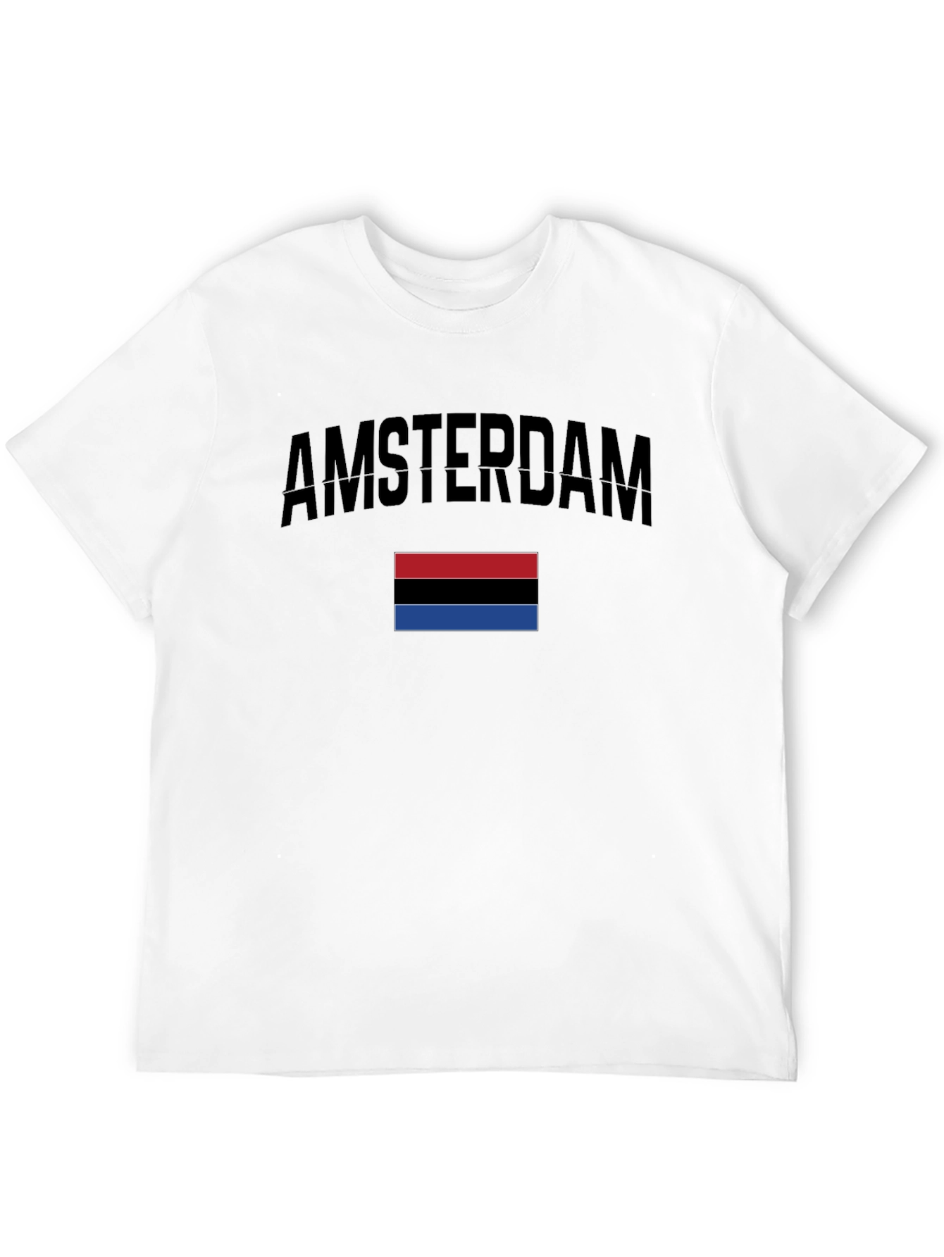 Amsterdam Black T-Shirt with Red Black & Blue Stripes