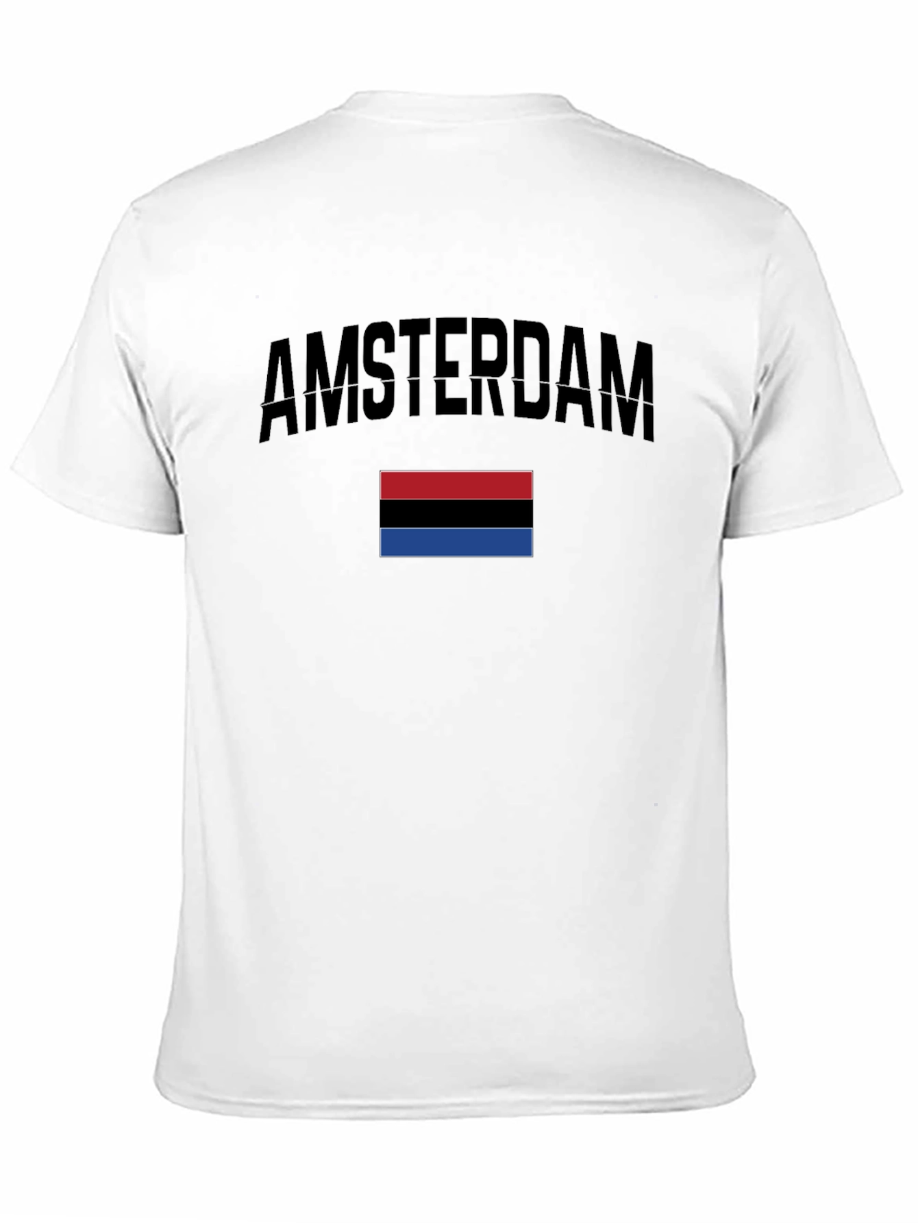 Amsterdam Black T-Shirt with Red Black & Blue Stripes