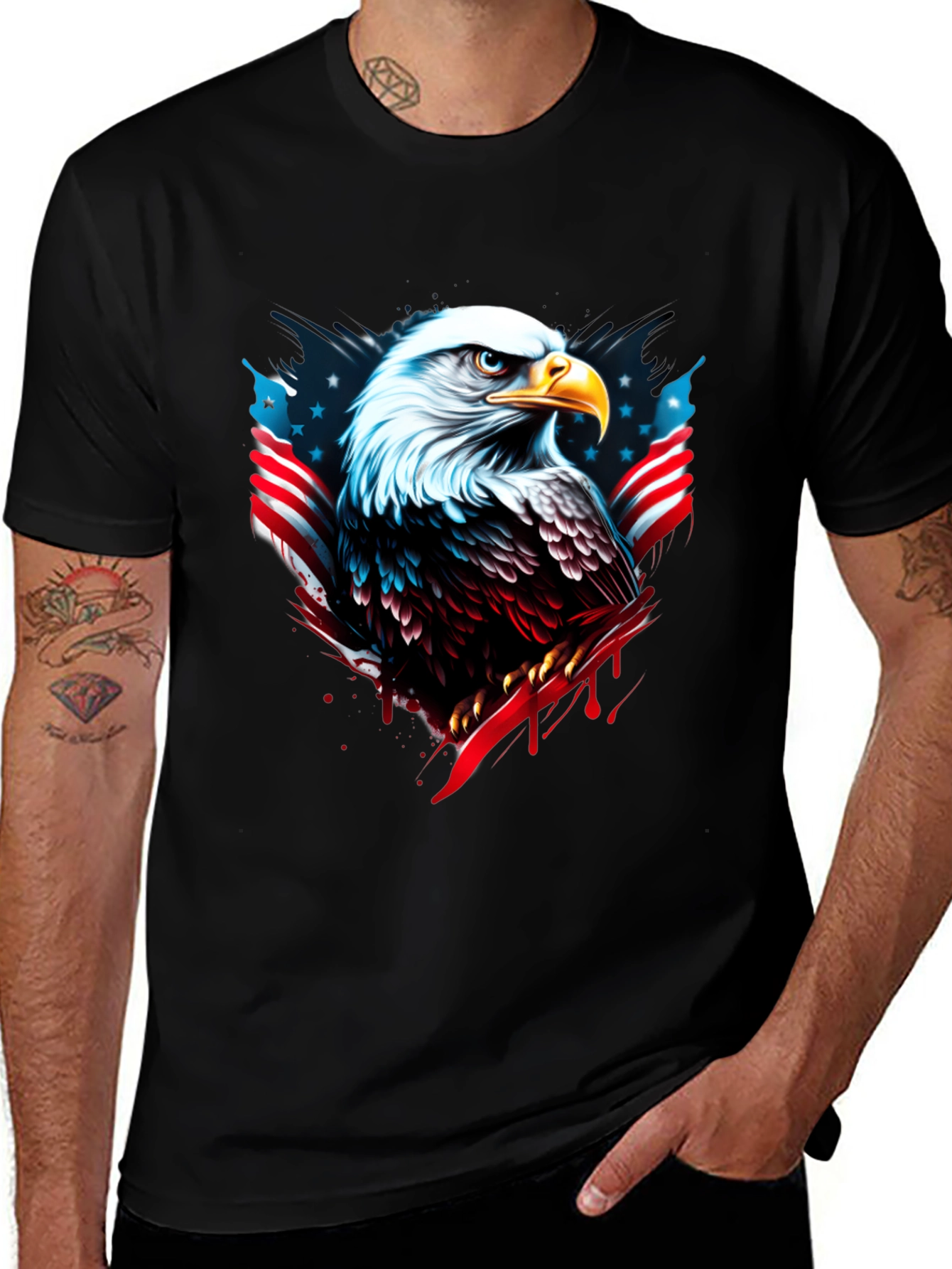 Bald Eagle American Flag Graphic T-Shirt
