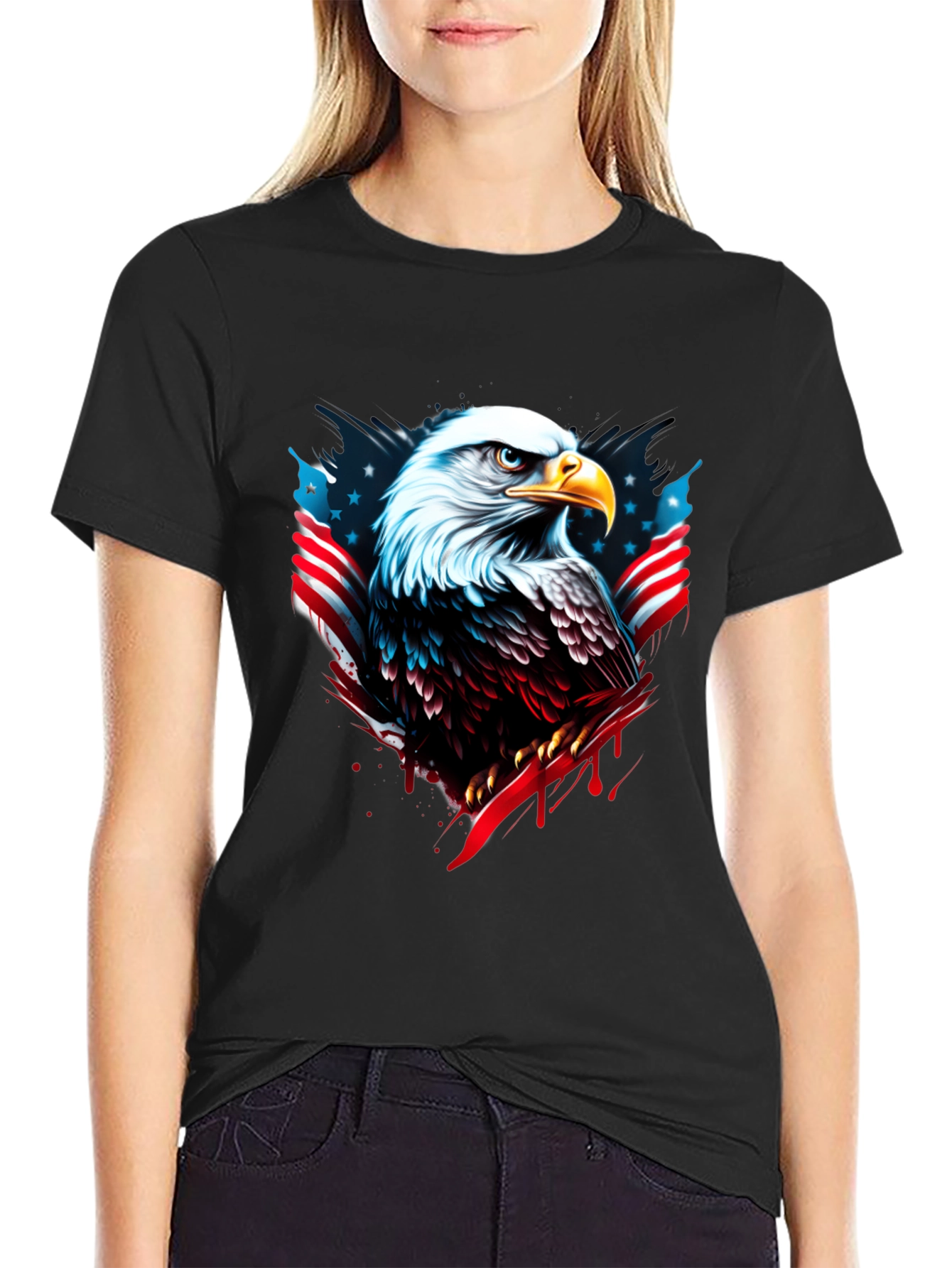 Bald Eagle American Flag Graphic T-Shirt