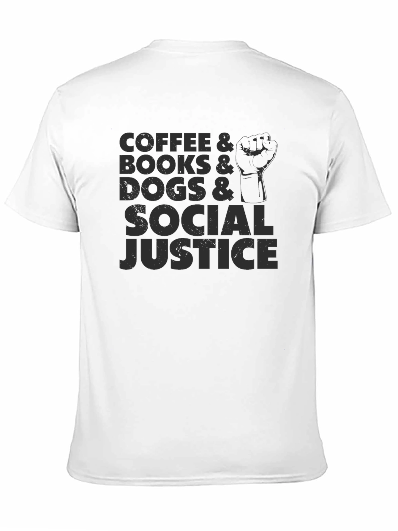 Coffee Books Dogs Social Justice Black Tee