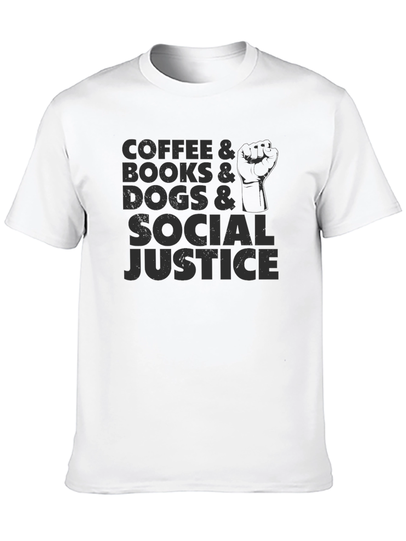 Coffee Books Dogs Social Justice Black Tee
