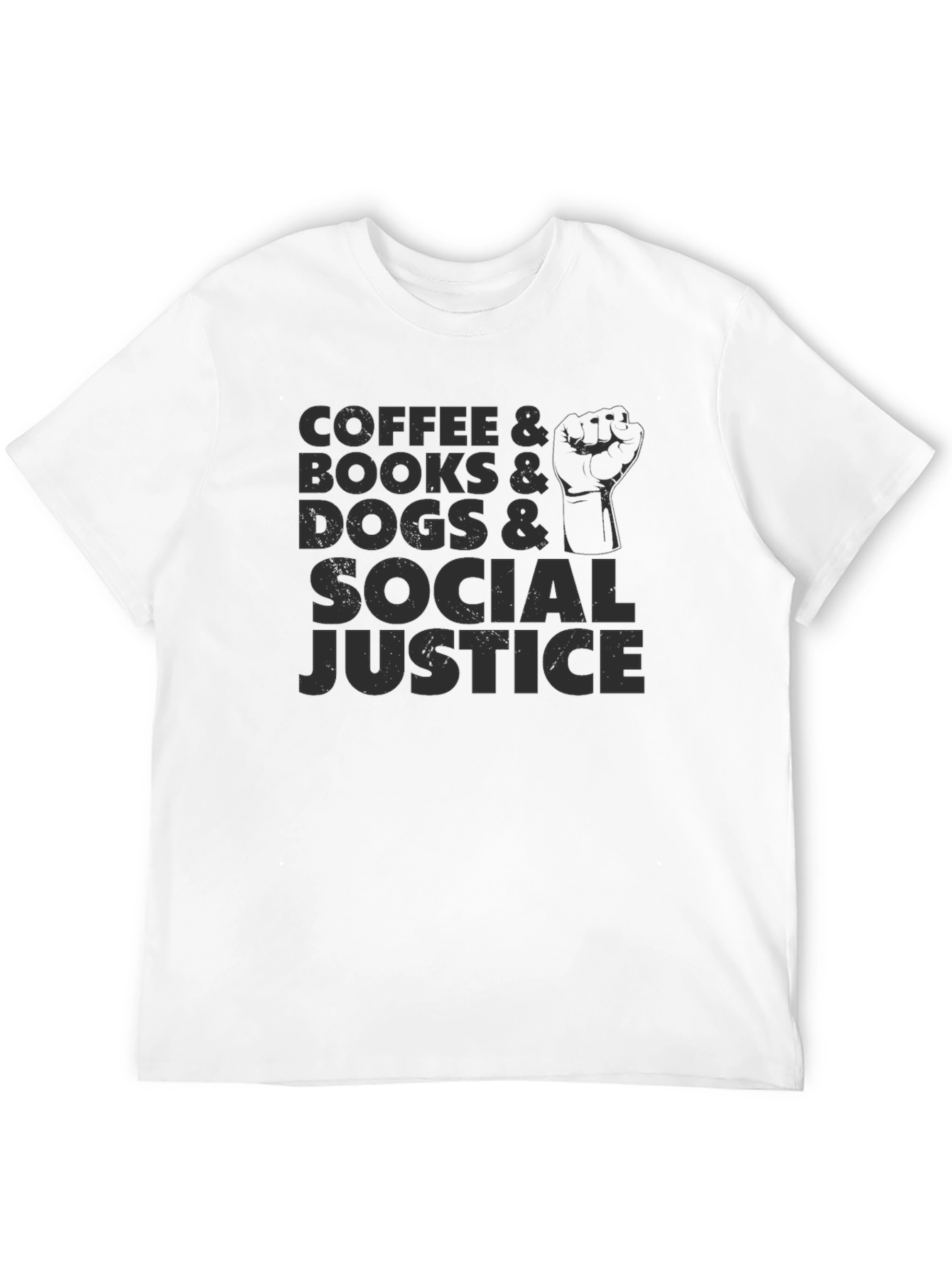 Coffee Books Dogs Social Justice Black Tee