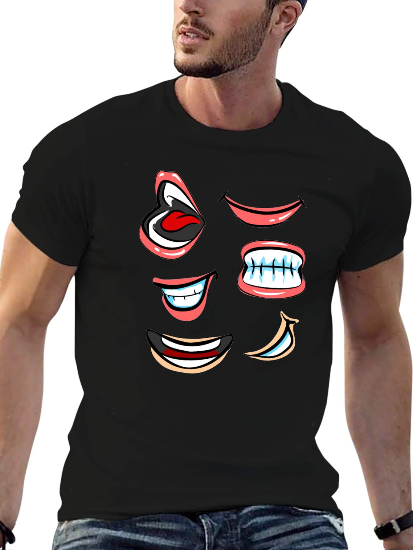 Funny Cartoon Mouth T-Shirt - Black