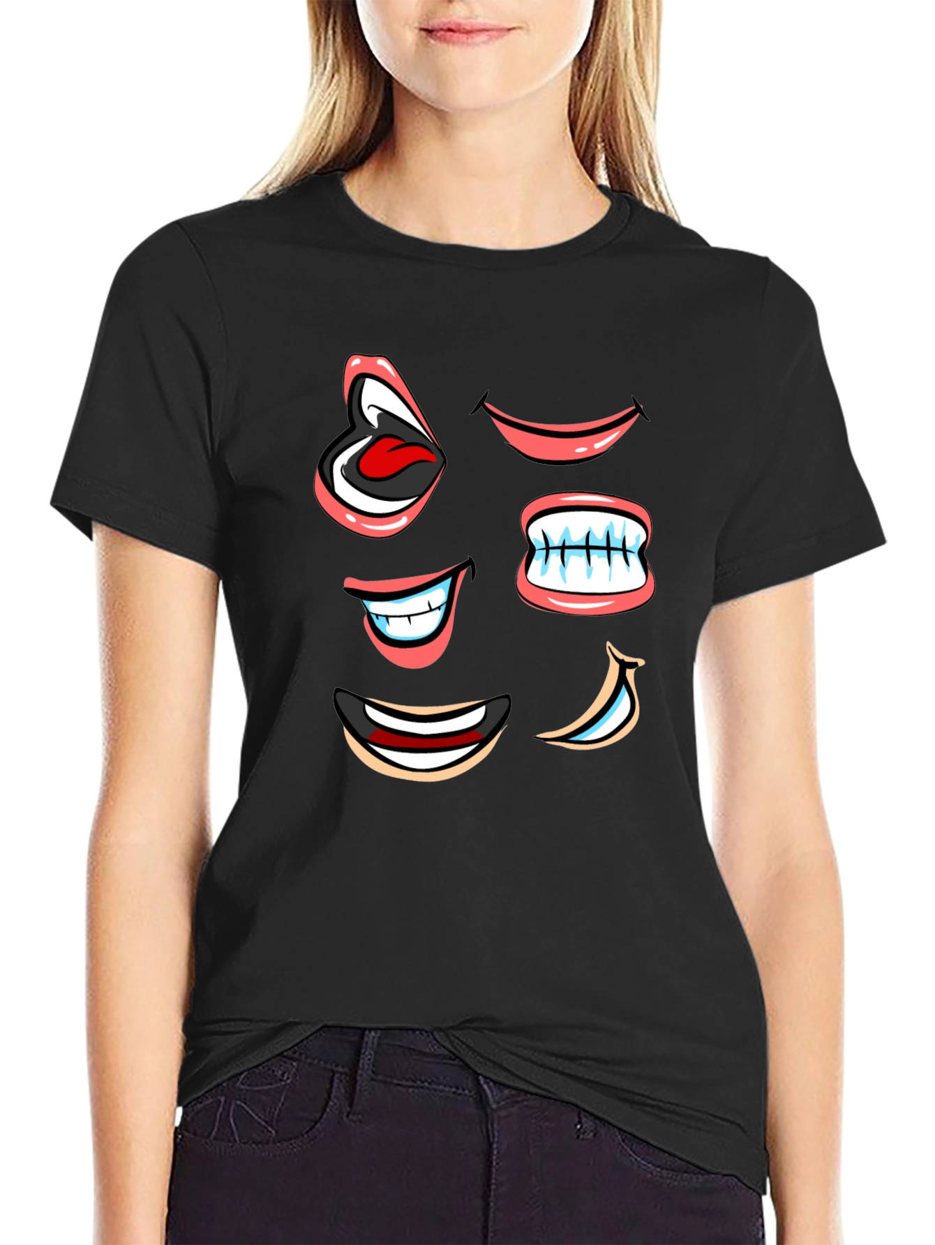 Funny Cartoon Mouth T-Shirt - Black