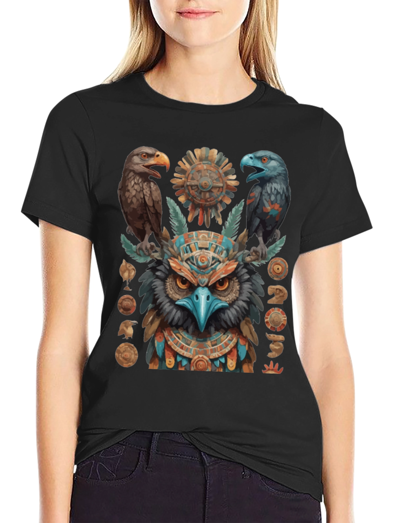 Aztec Eagle Owl Graphic Tee - Unique Design