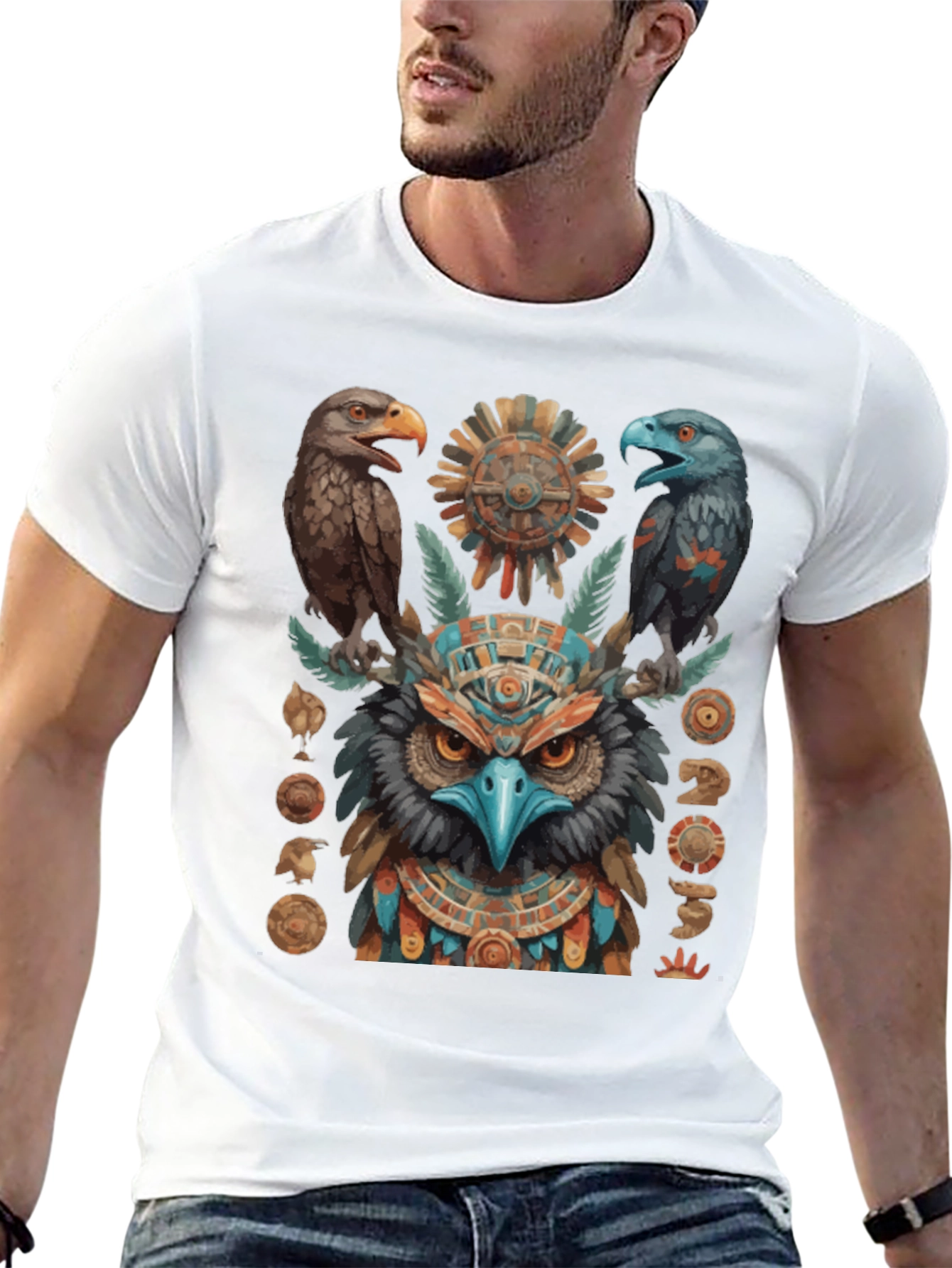 Aztec Eagle Owl Graphic Tee - Unique Design