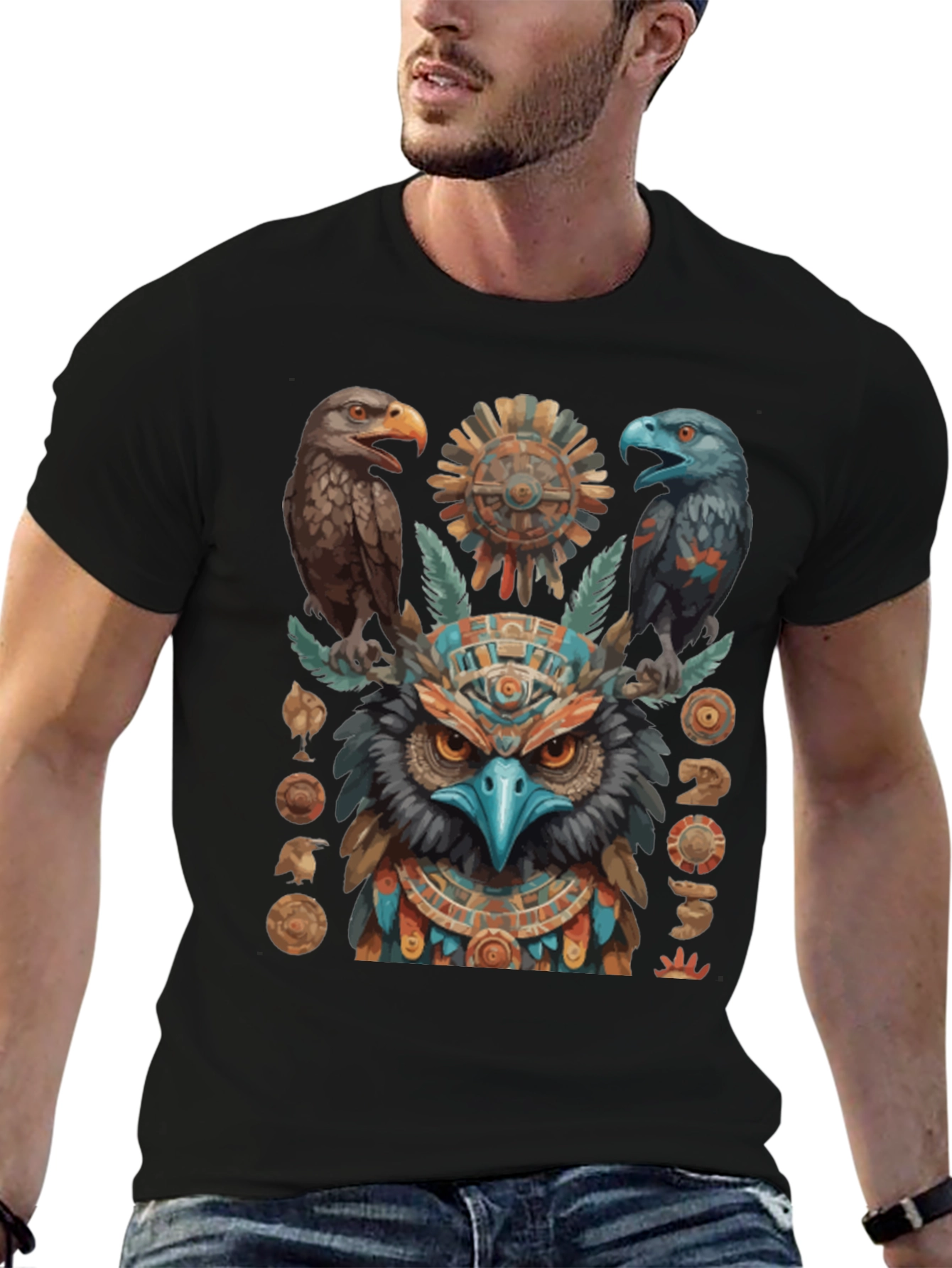 Aztec Eagle Owl Graphic Tee - Unique Design