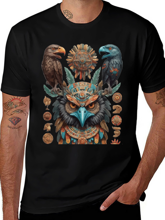 Aztec Eagle Owl Graphic Tee - Unique Design
