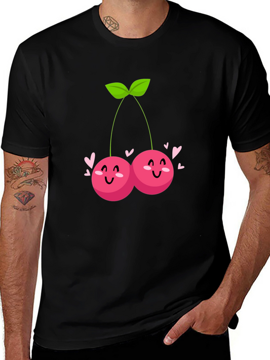 Cute Cherry Graphic Tee - Trendy Black T-Shirt