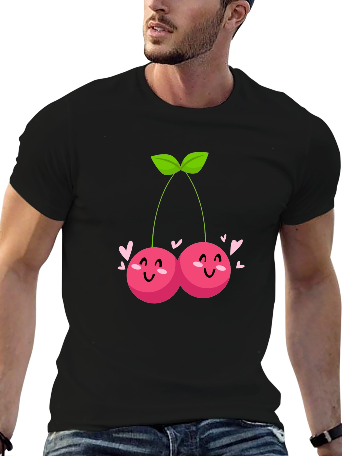 Cute Cherry Graphic Tee - Trendy Black T-Shirt
