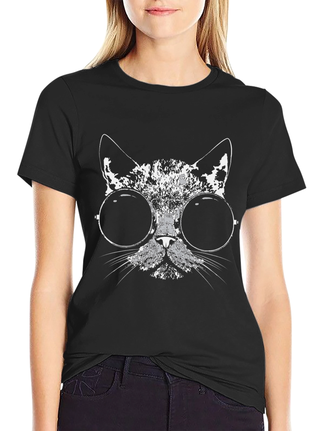 Cool Cat Graphic Tee - Black Cotton Blend