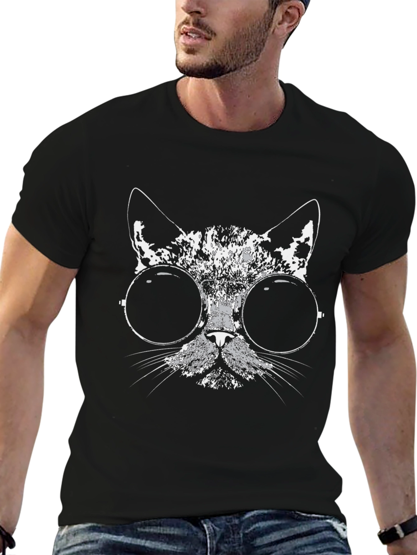 Cool Cat Graphic Tee - Black Cotton Blend