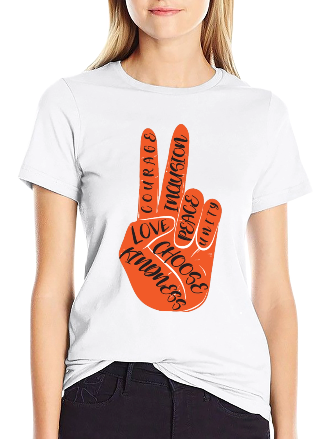 Peace Hand T-Shirt - Courage Kindness Love Inclusion Unity
