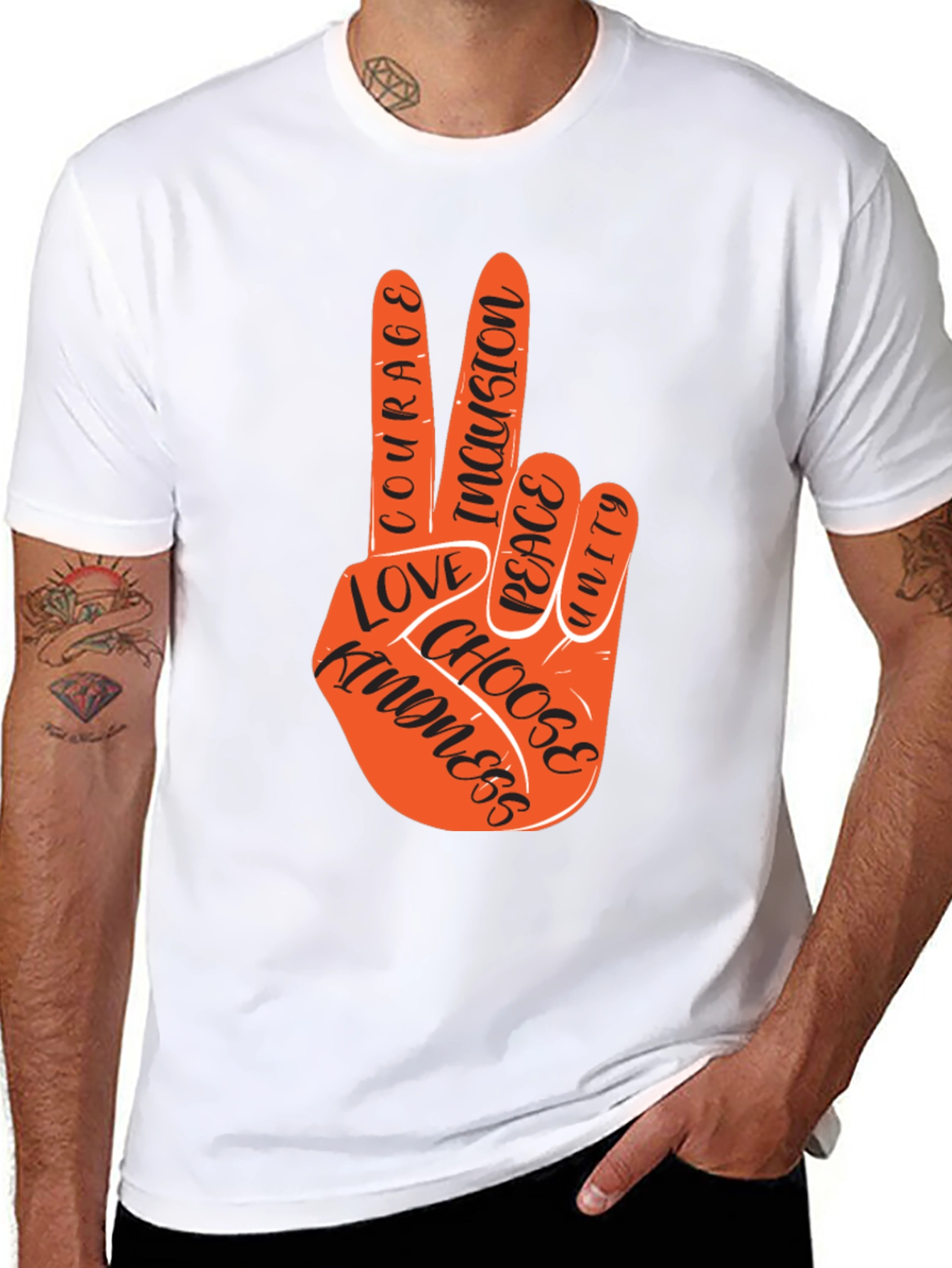 Peace Hand T-Shirt - Courage Kindness Love Inclusion Unity