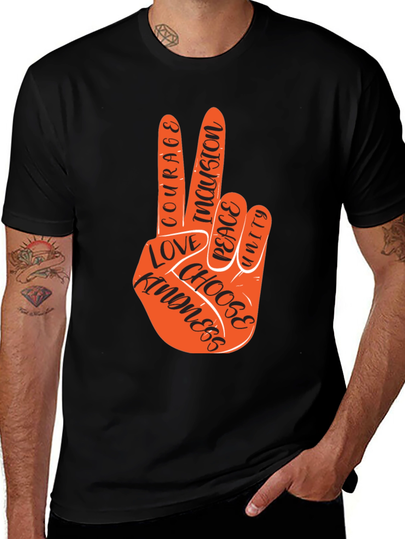 Peace Hand T-Shirt - Courage Kindness Love Inclusion Unity
