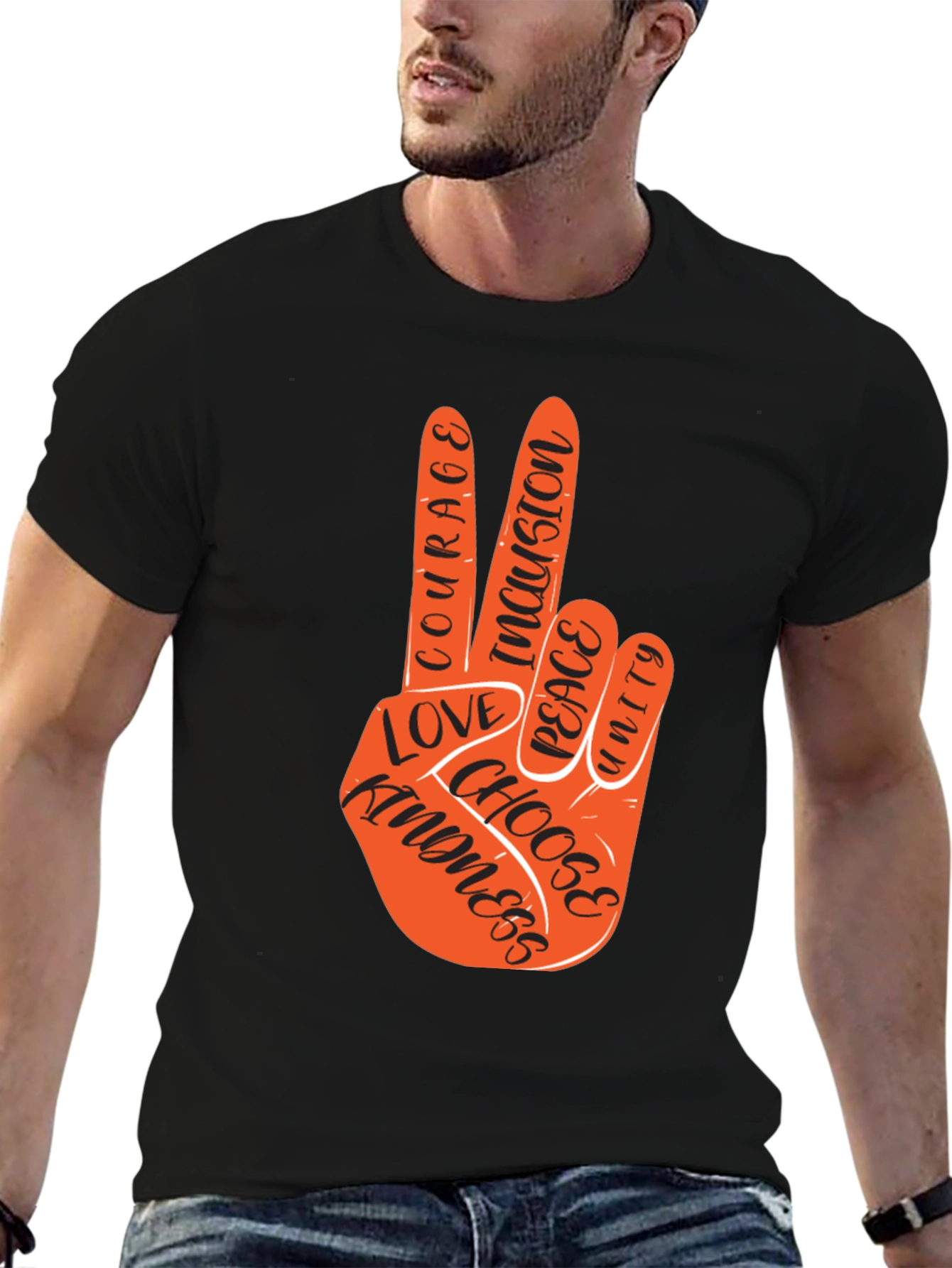 Peace Hand T-Shirt - Courage Kindness Love Inclusion Unity