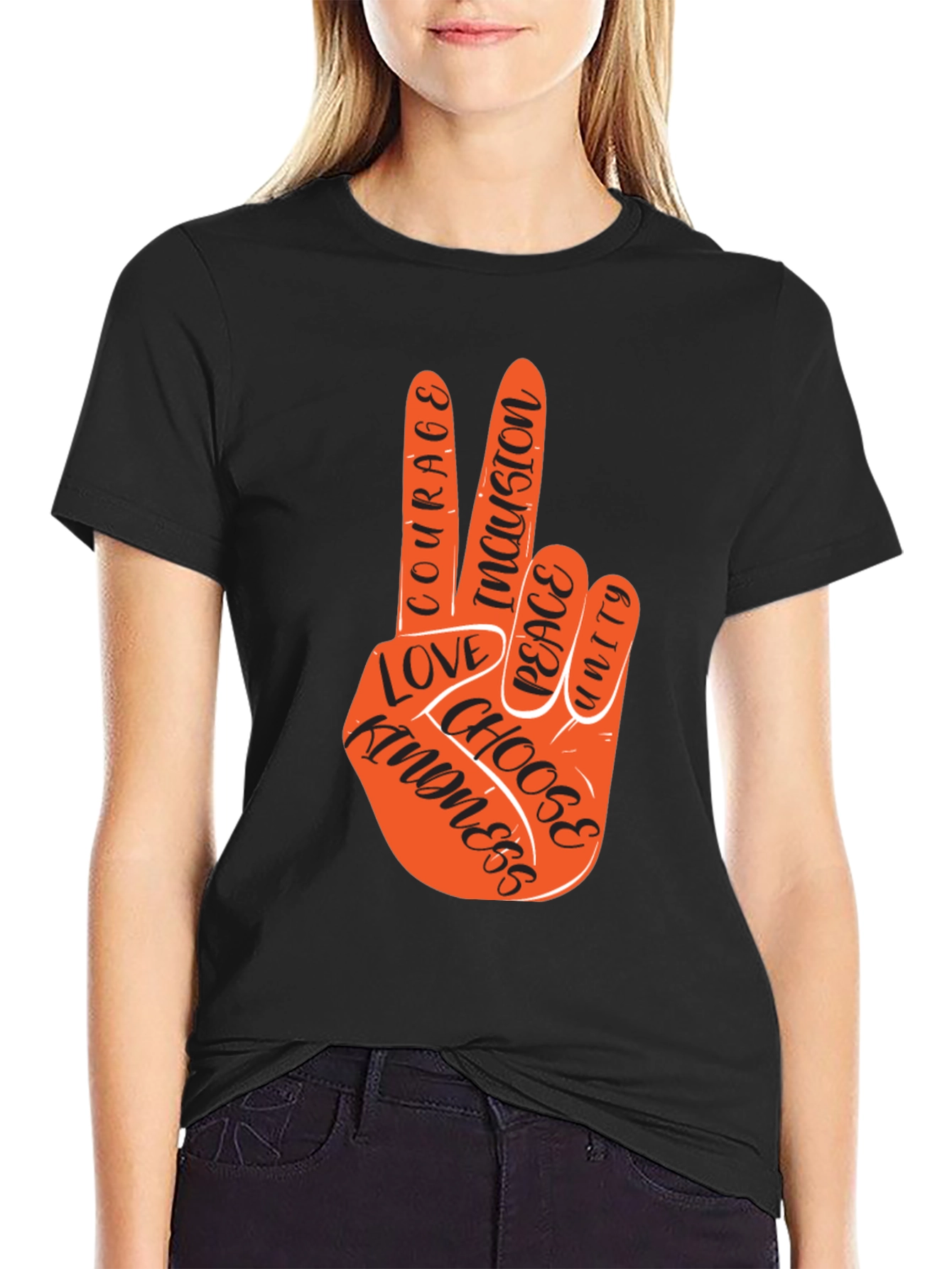 Peace Hand T-Shirt - Courage Kindness Love Inclusion Unity