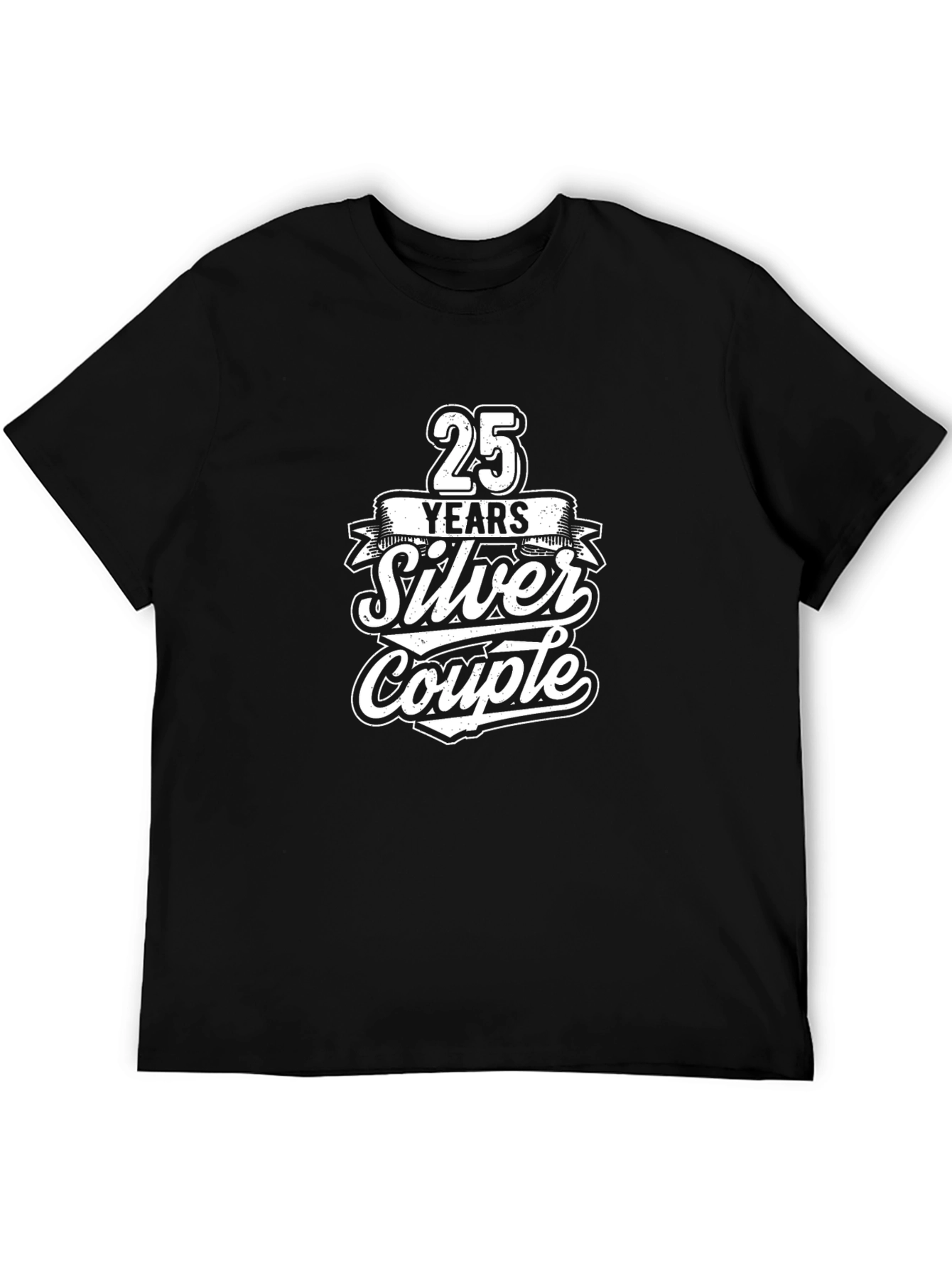 25 Years Silver Couple Black T-Shirt