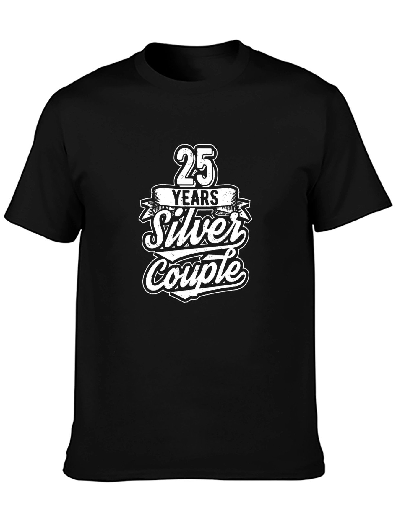 25 Years Silver Couple Black T-Shirt