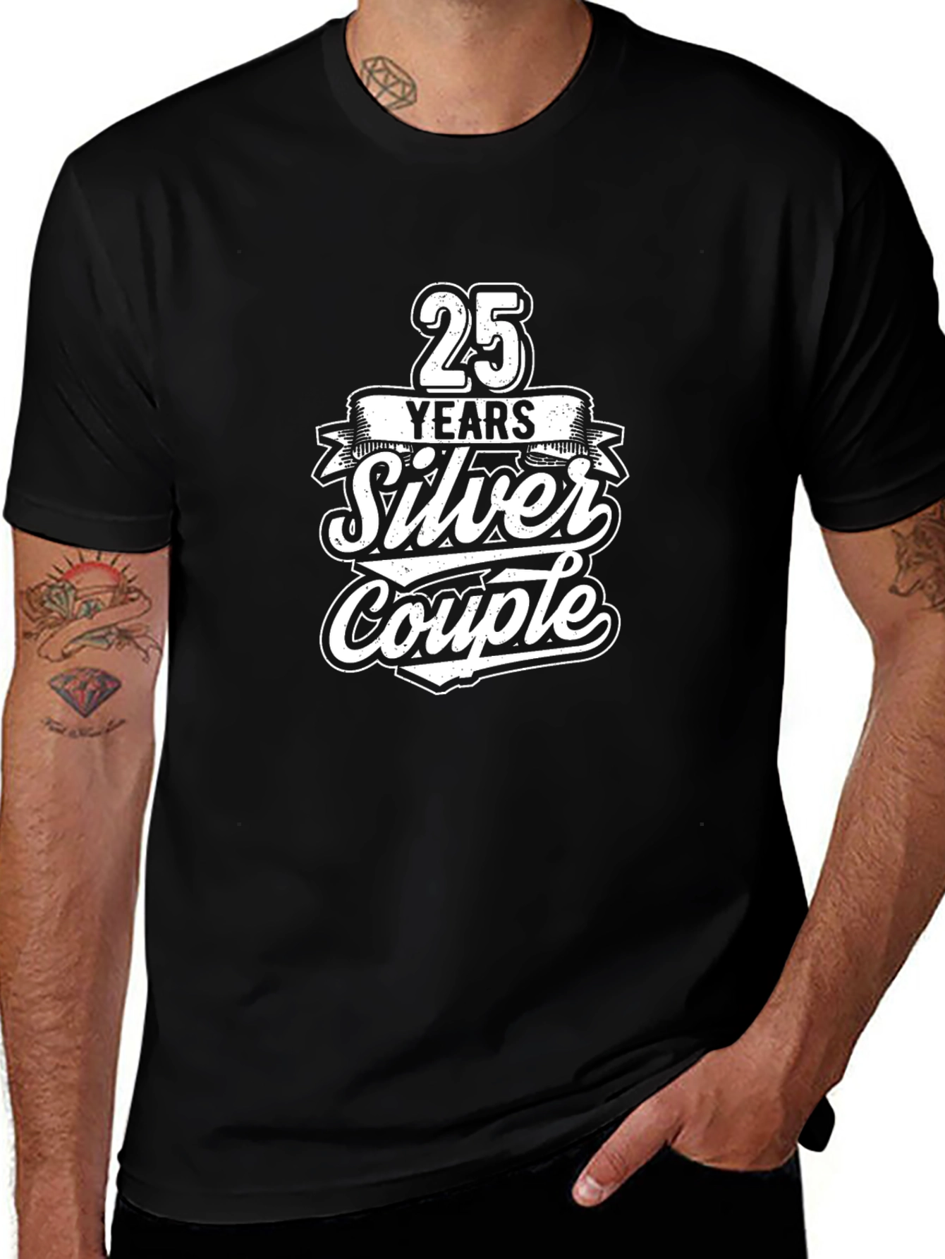 25 Years Silver Couple Black T-Shirt