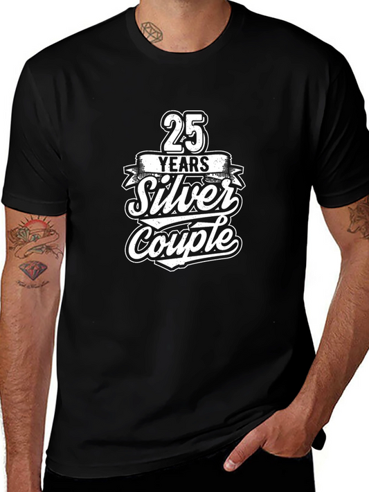 25 Years Silver Couple Black T-Shirt