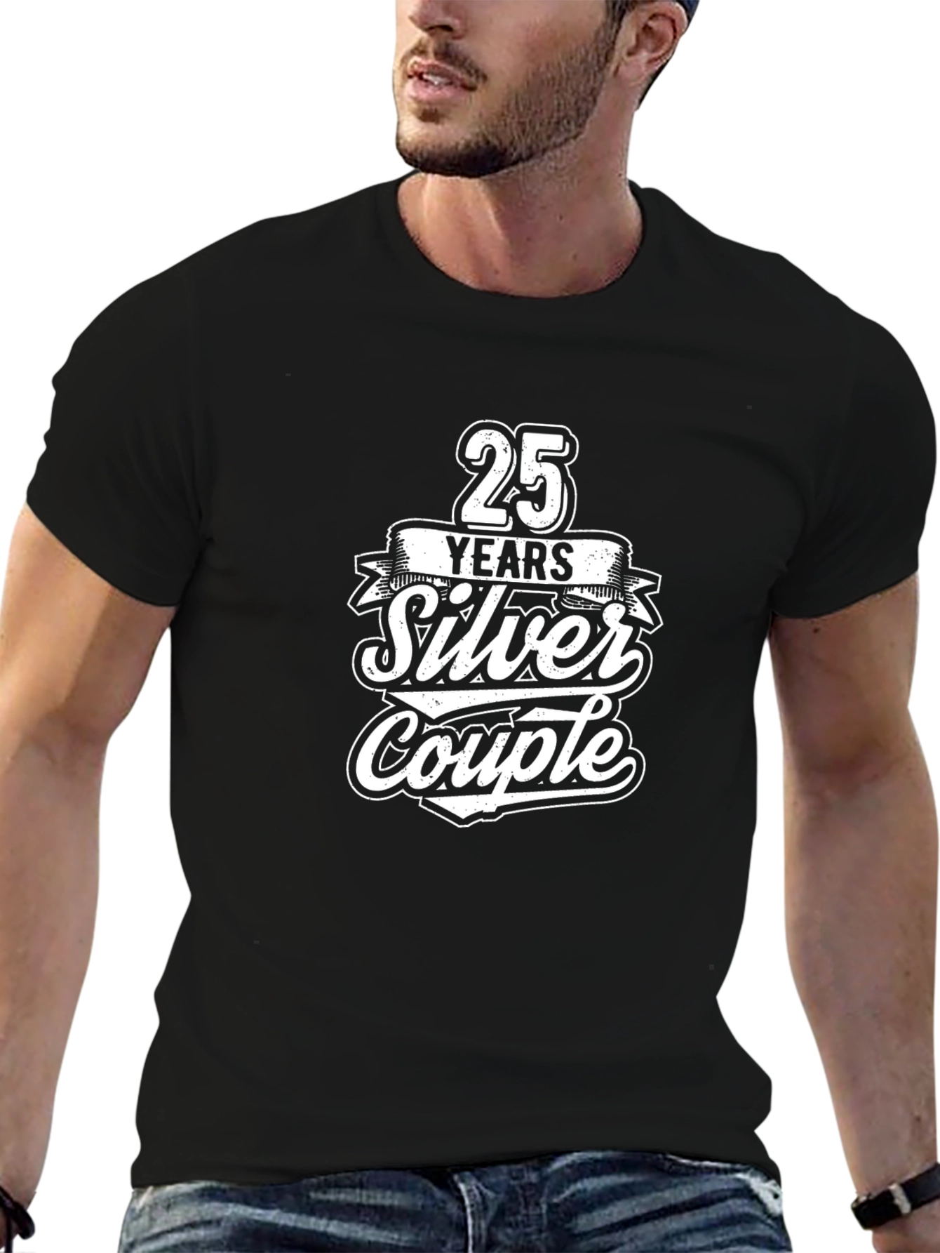 25 Years Silver Couple Black T-Shirt