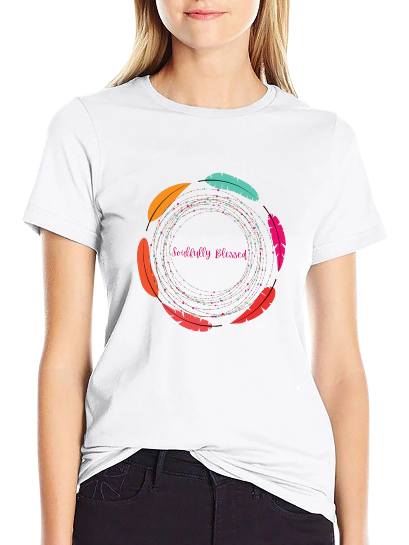 Soulfully Blessed Feather Circle Graphic Tee
