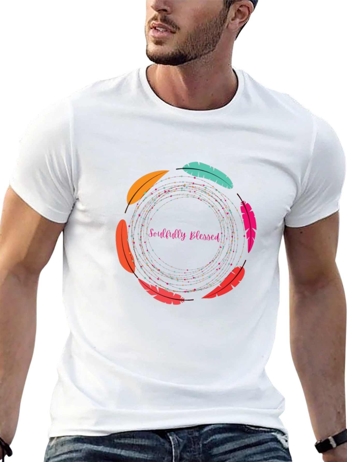 Soulfully Blessed Feather Circle Graphic Tee