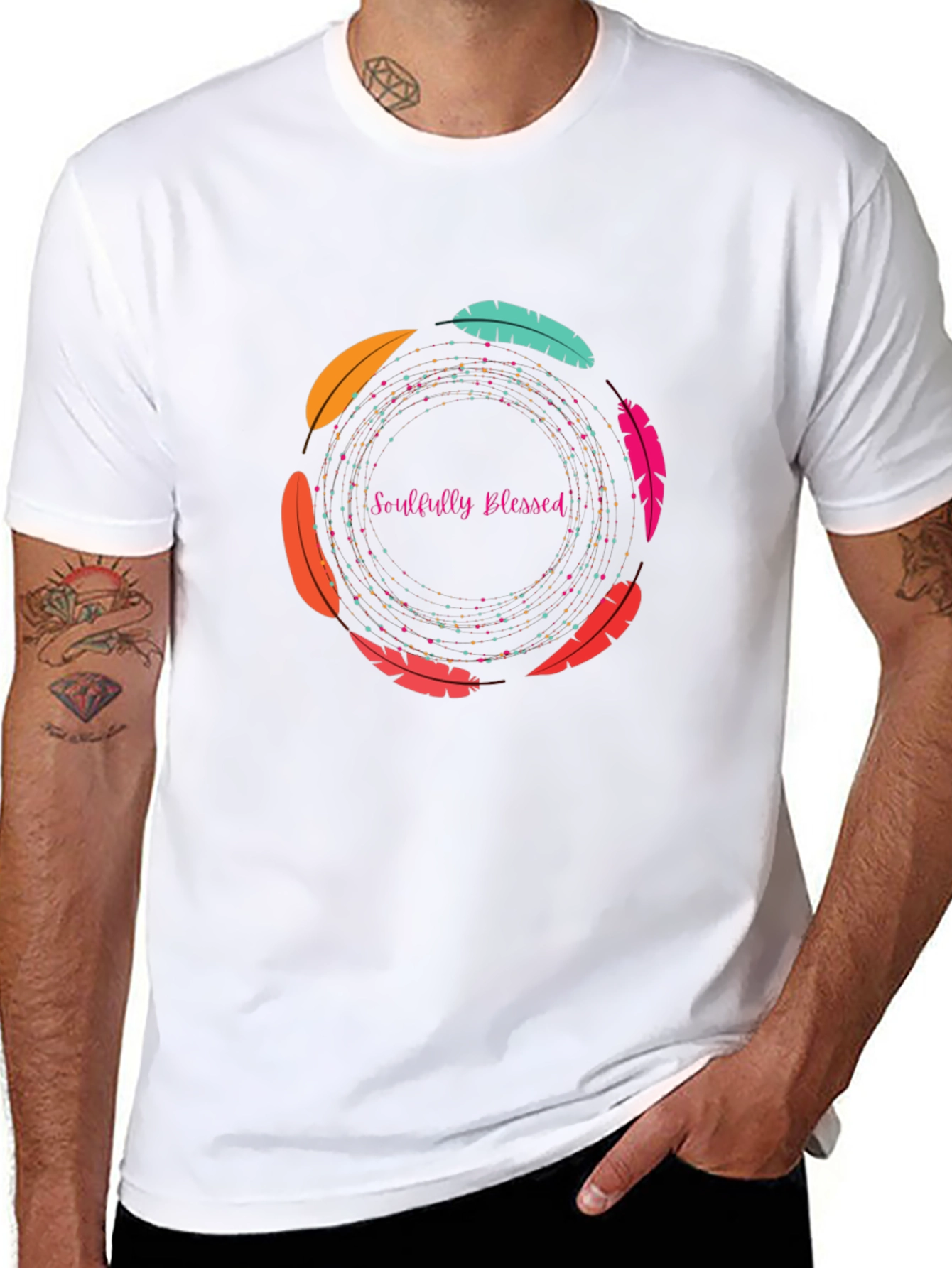 Soulfully Blessed Feather Circle Graphic Tee