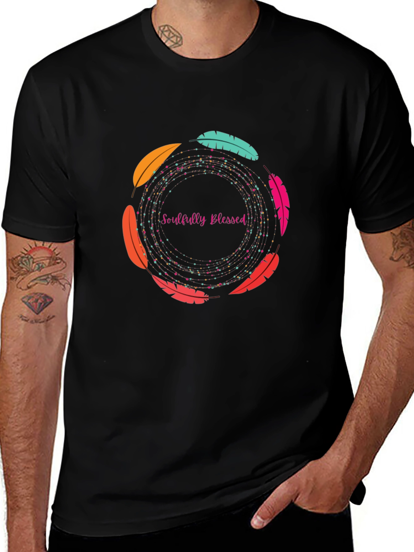 Soulfully Blessed Feather Circle Graphic Tee