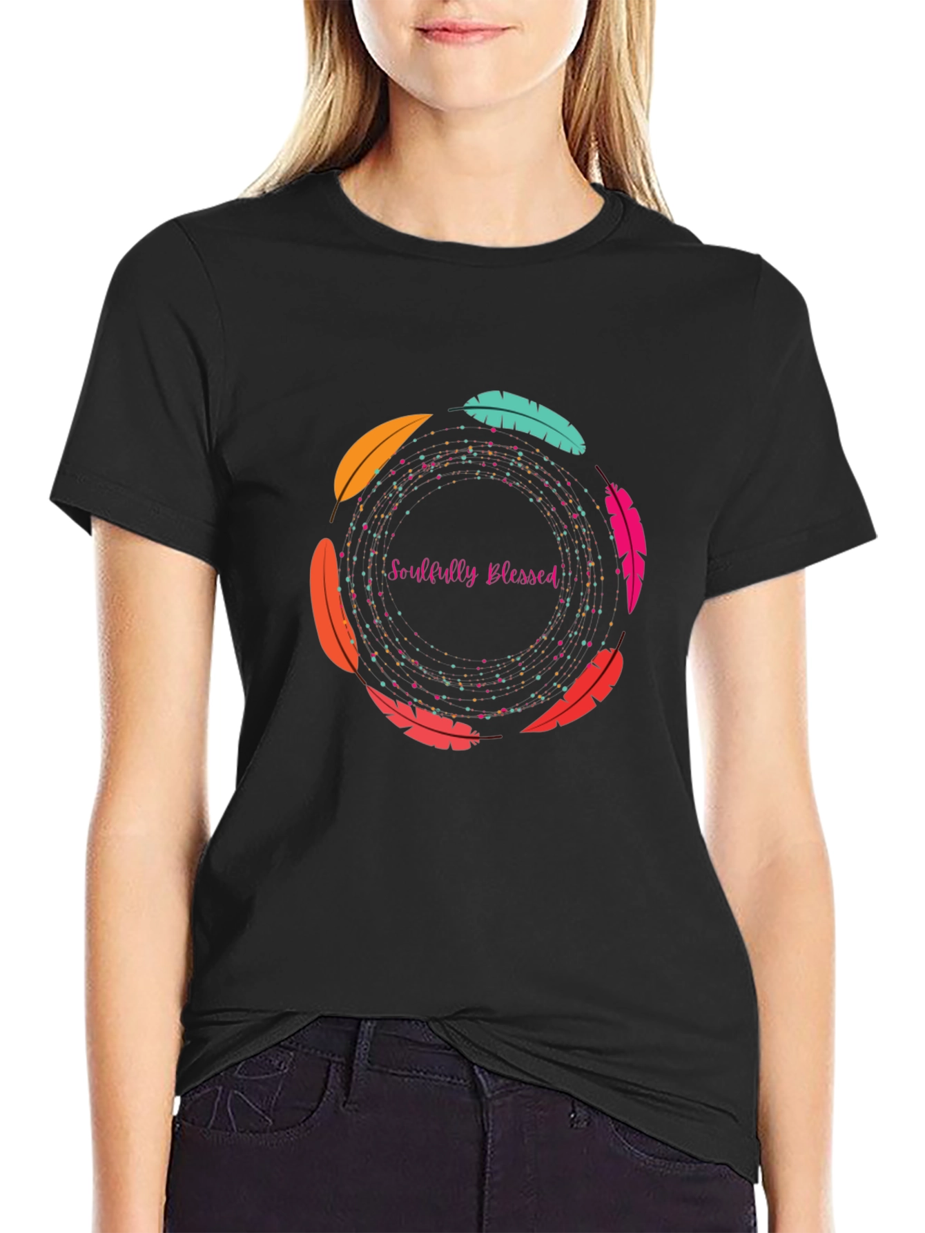 Soulfully Blessed Feather Circle Graphic Tee