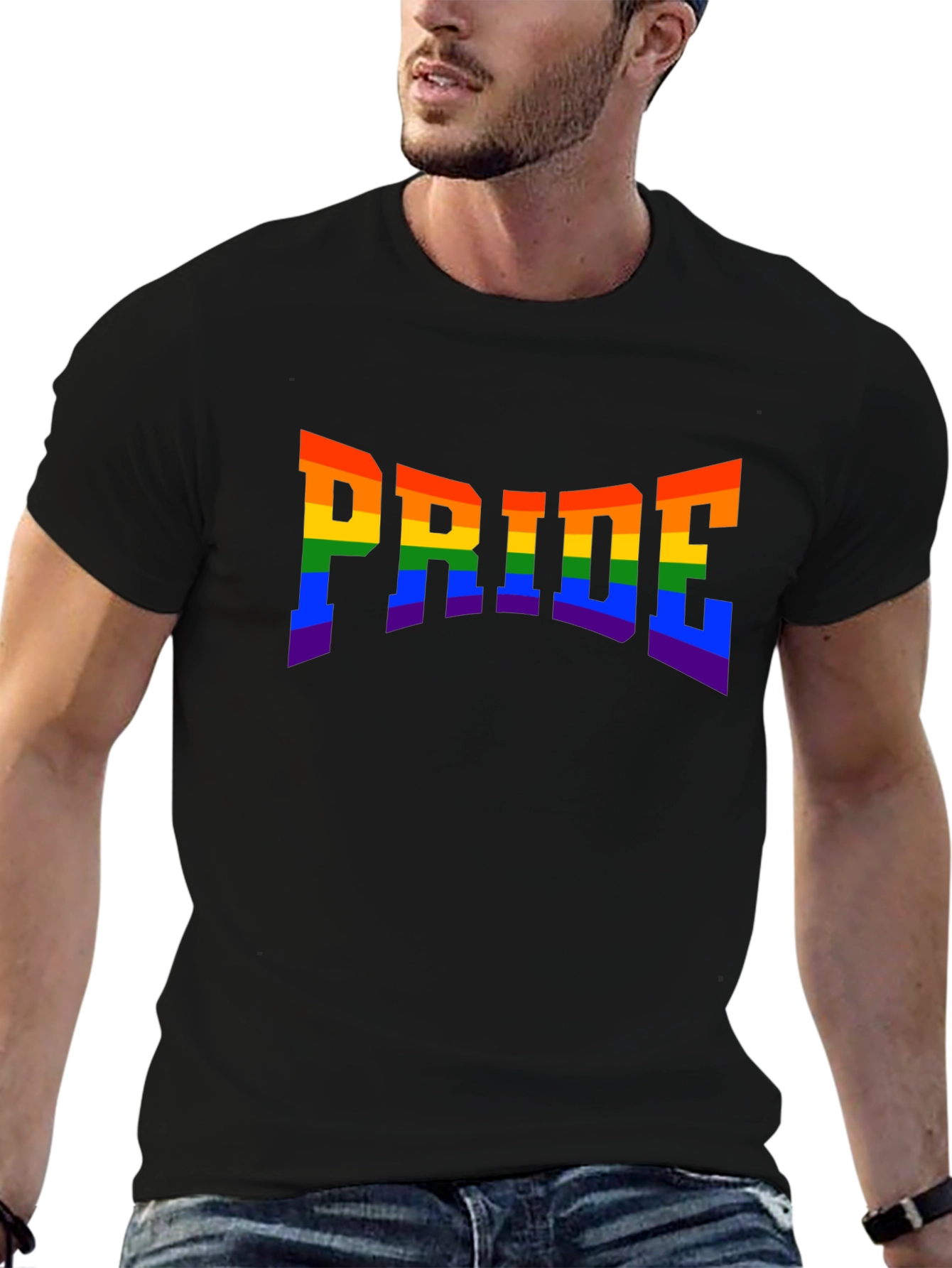 Pride Rainbow Graphic Tee - Black Cotton T-Shirt