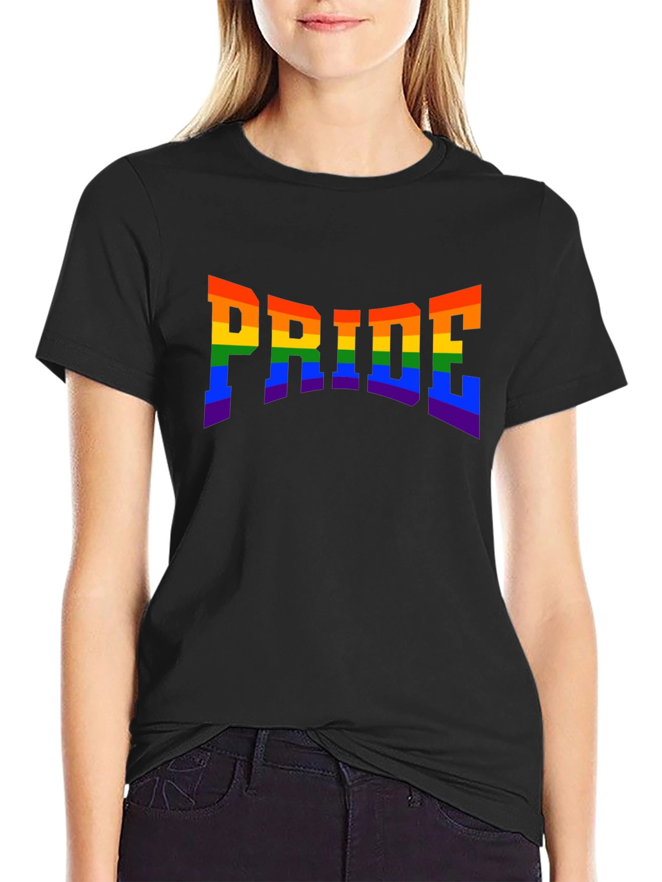 Pride Rainbow Graphic Tee - Black Cotton T-Shirt