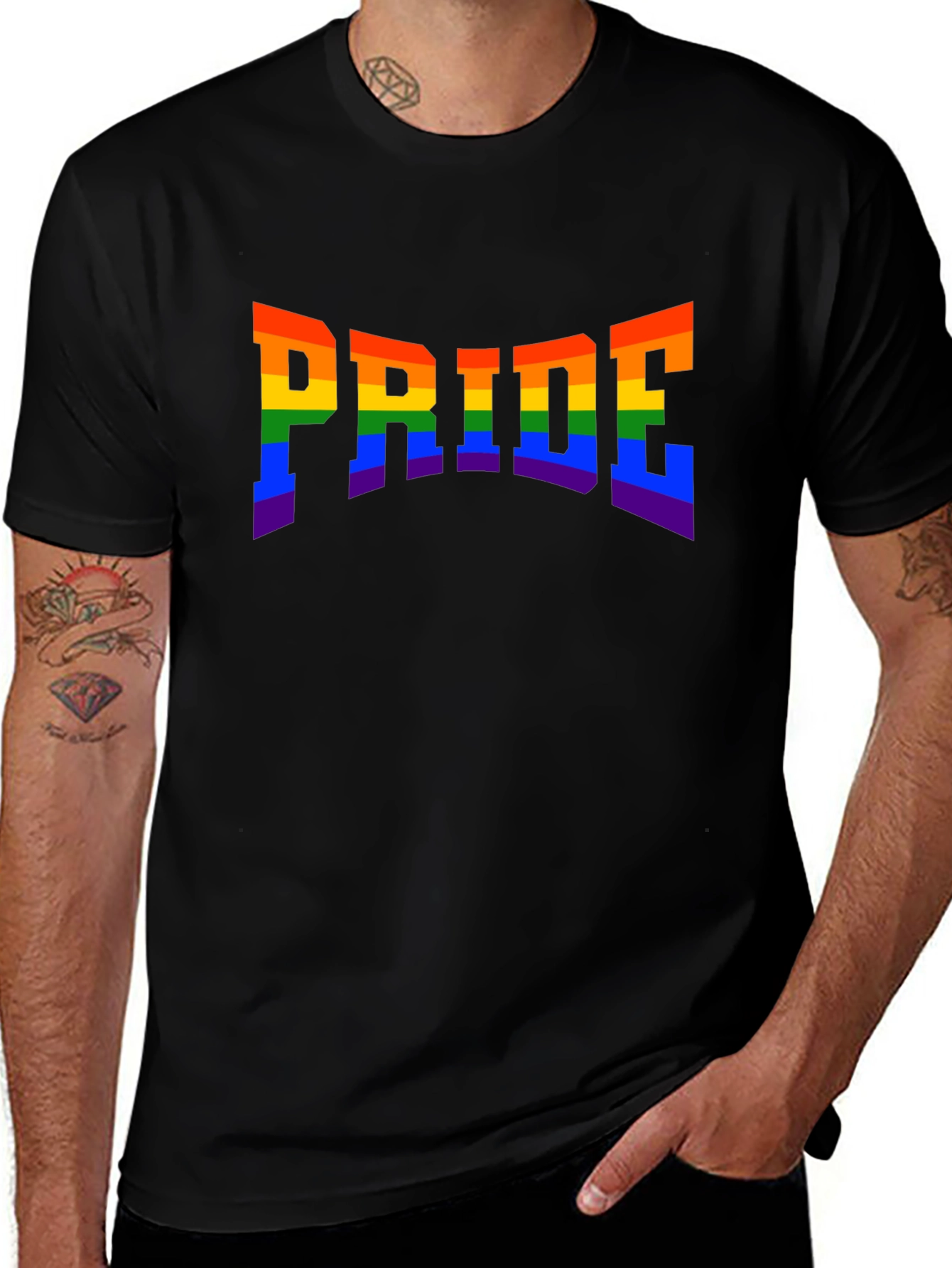 Pride Rainbow Graphic Tee - Black Cotton T-Shirt