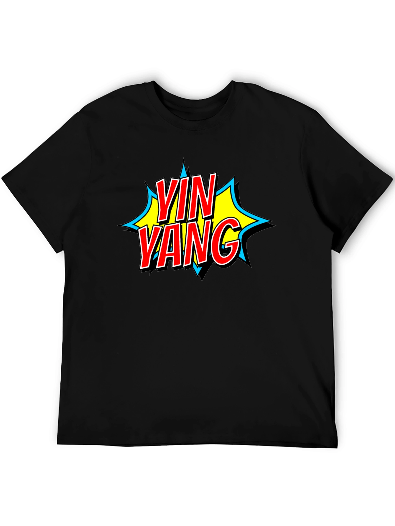Yin Yang Comic Style Graphic T-Shirt - Black