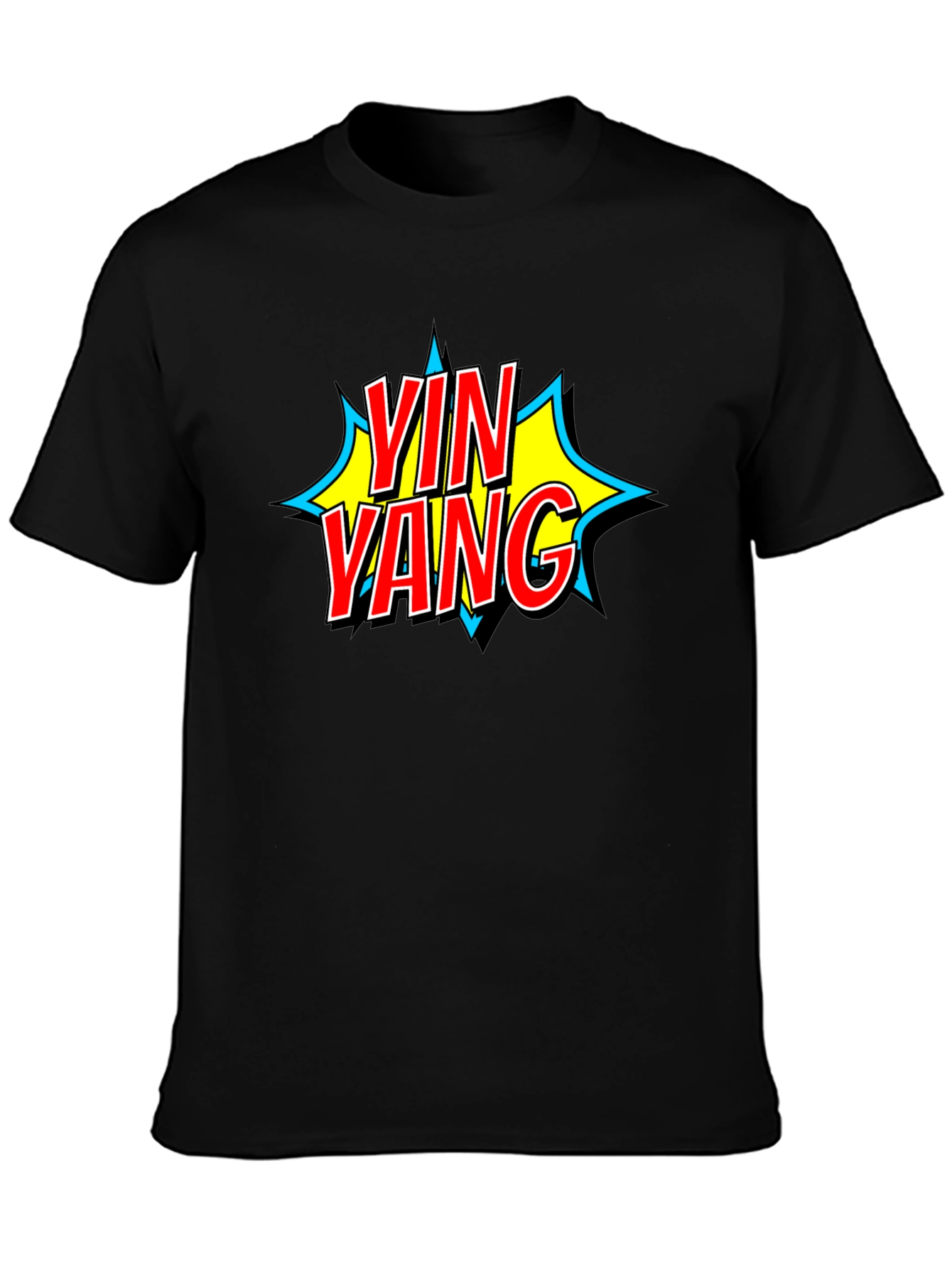 Yin Yang Comic Style Graphic T-Shirt - Black