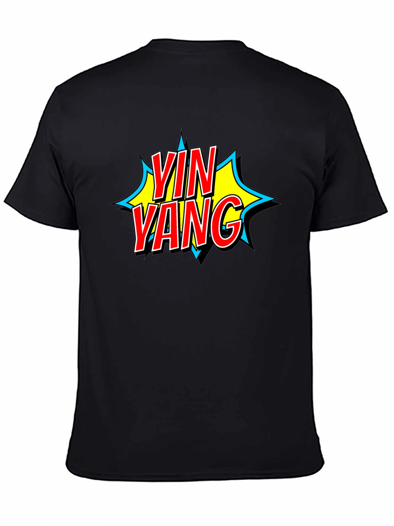 Yin Yang Comic Style Graphic T-Shirt - Black