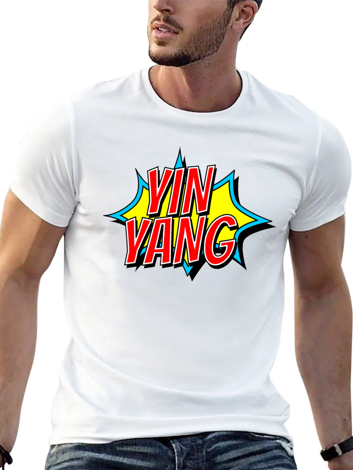 Yin Yang Comic Style Graphic T-Shirt - Black