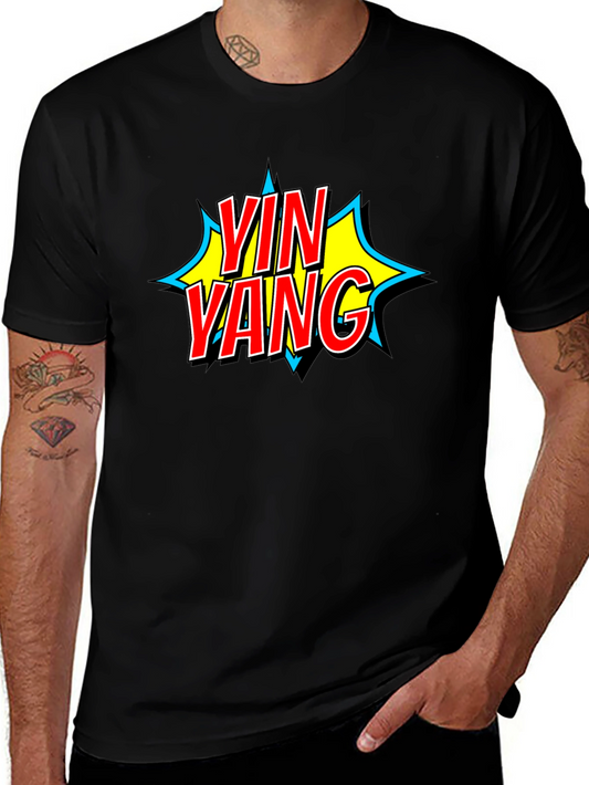 Yin Yang Comic Style Graphic T-Shirt - Black