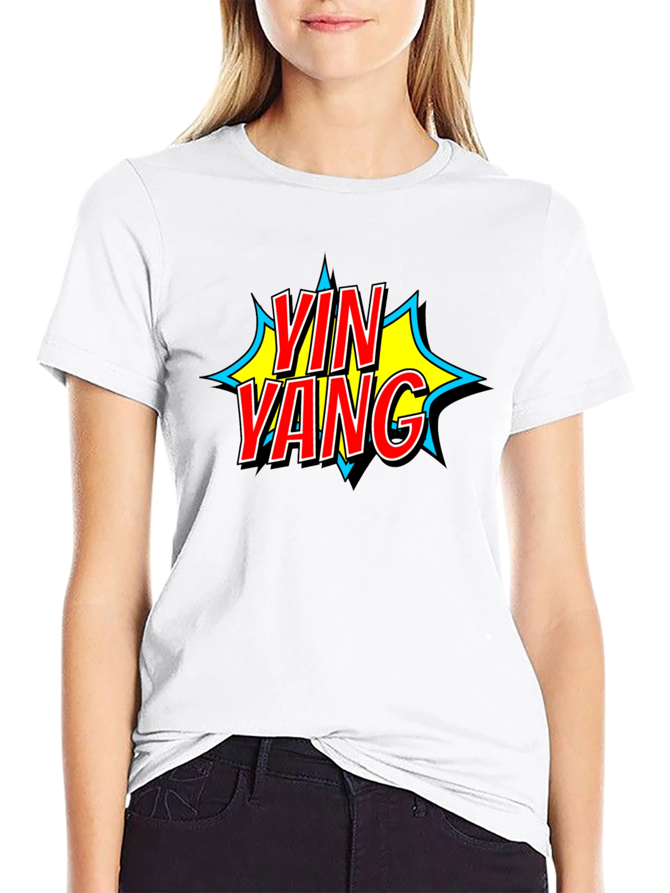 Yin Yang Comic Style Graphic T-Shirt - Black