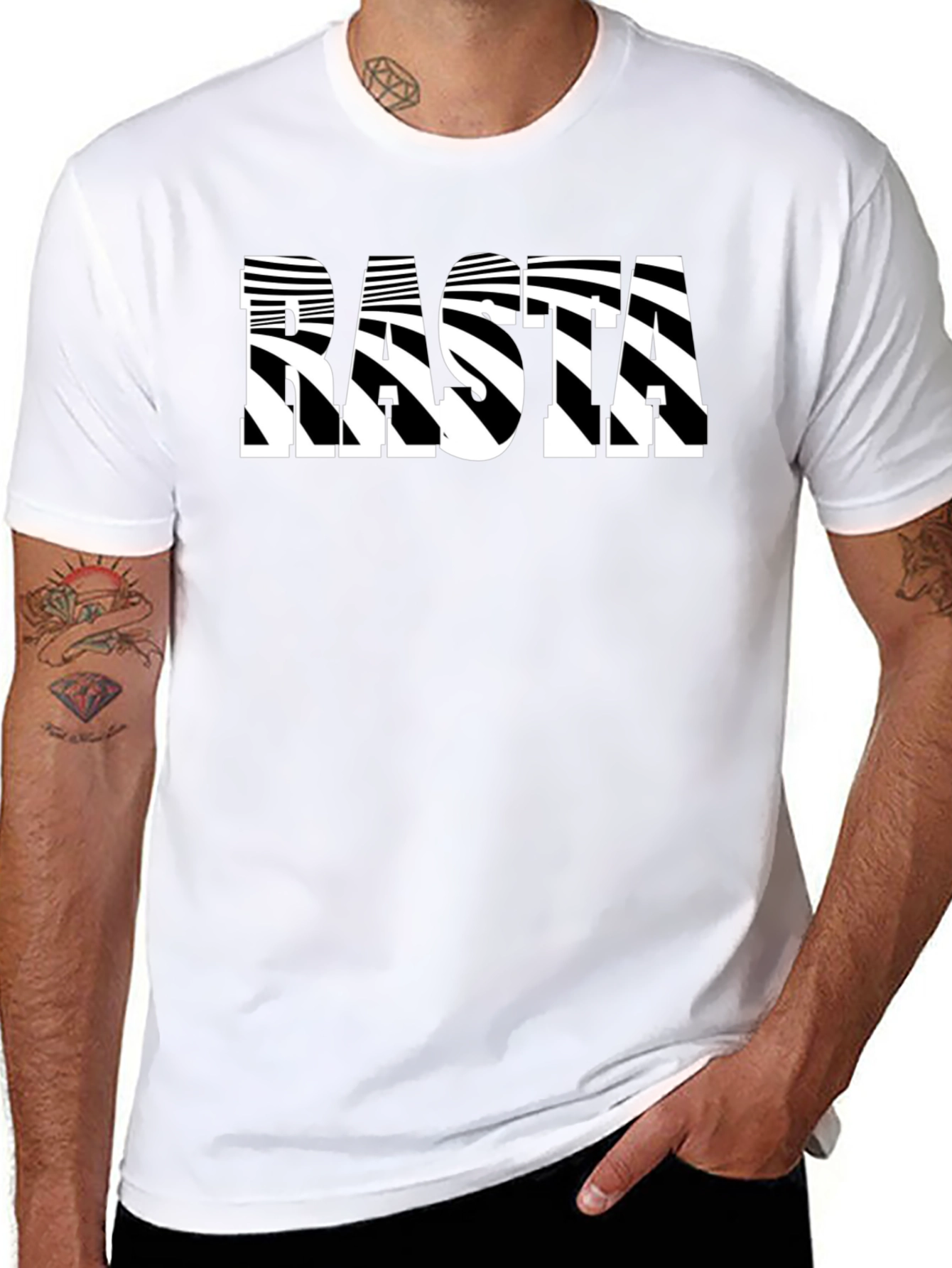 Rasta Striped Graphic Tee - Stylish Black T-Shirt