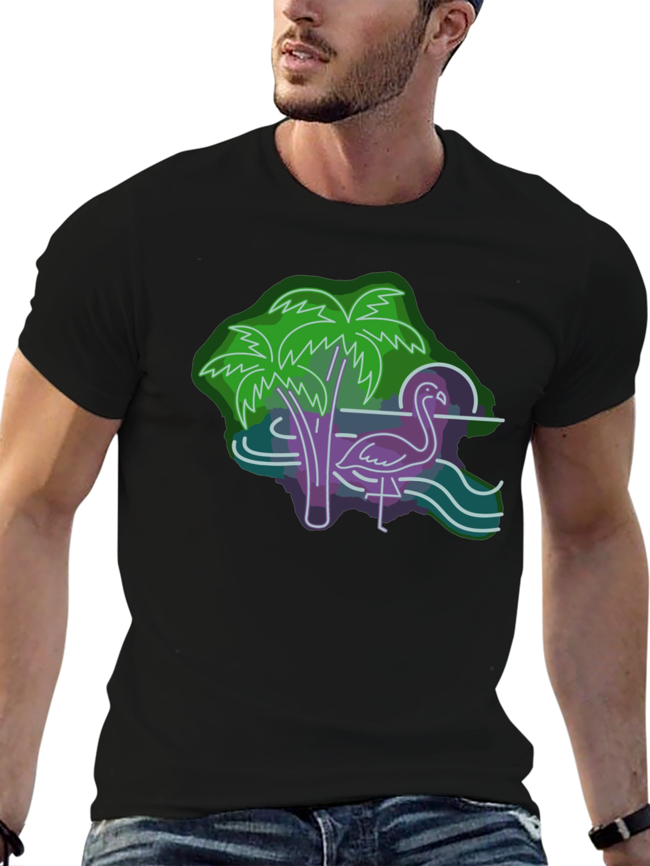Neon Flamingo Graphic Tee - Tropical Vibes