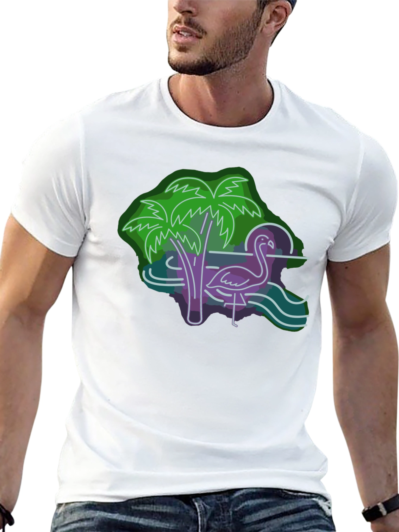 Neon Flamingo Graphic Tee - Tropical Vibes