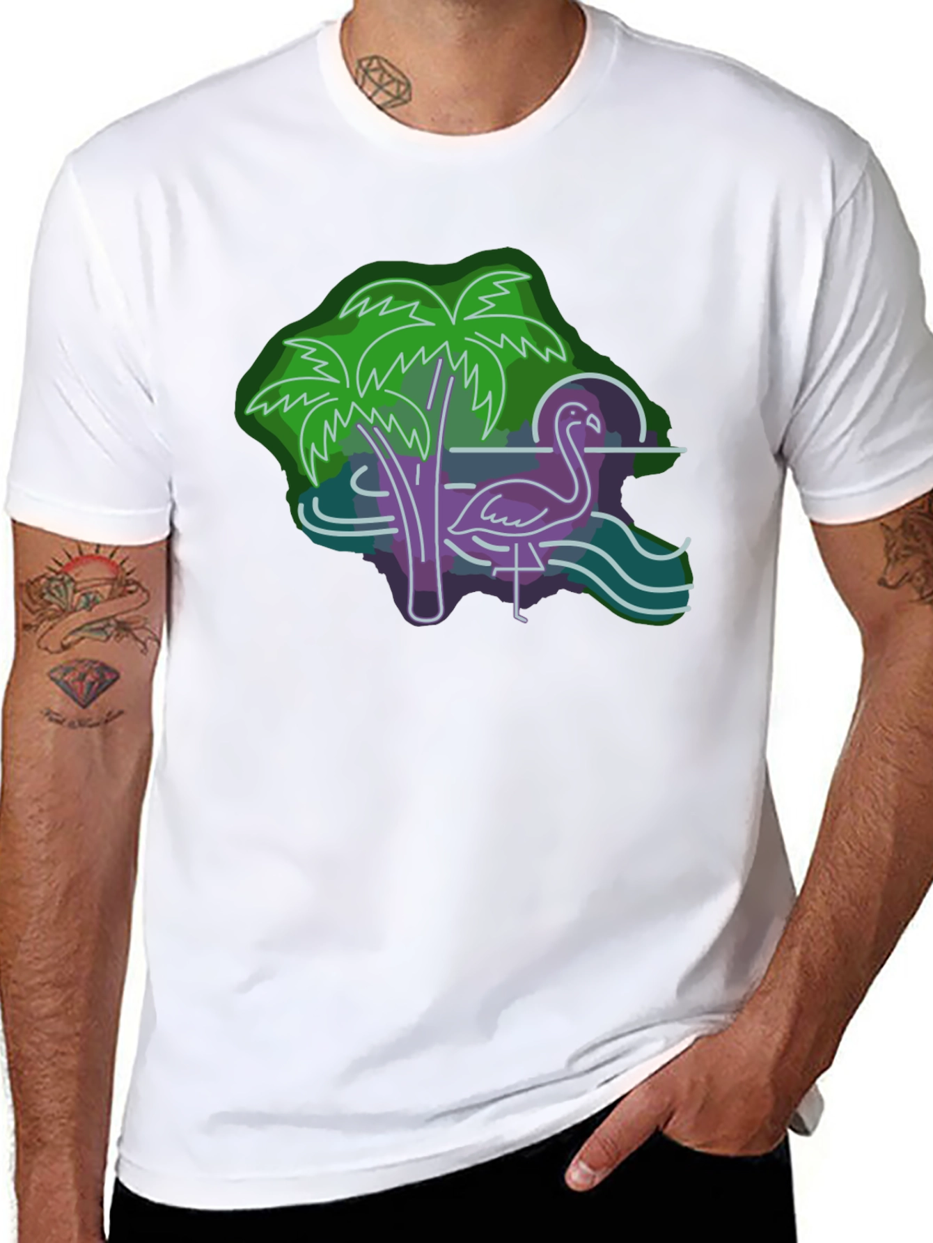 Neon Flamingo Graphic Tee - Tropical Vibes