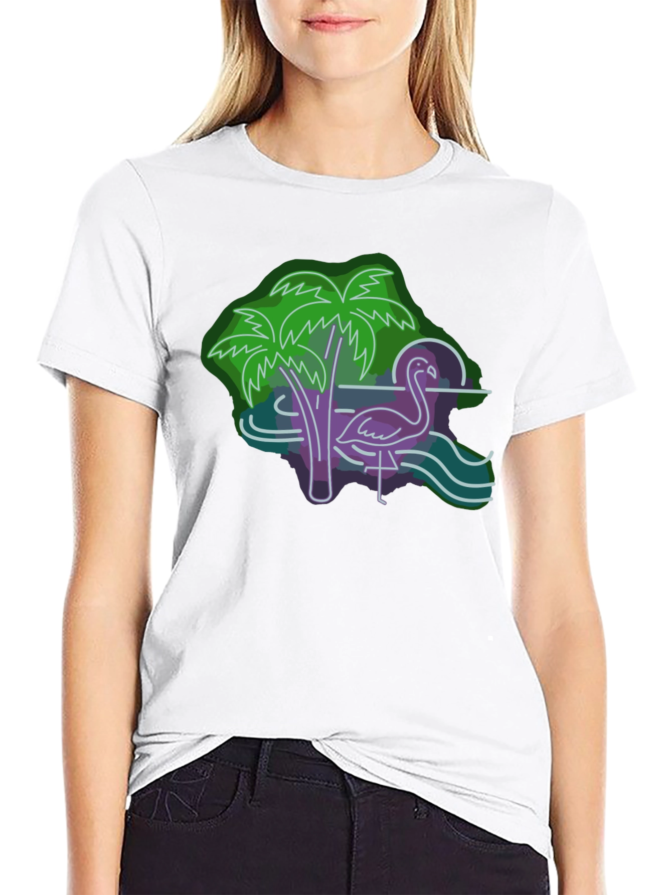 Neon Flamingo Graphic Tee - Tropical Vibes