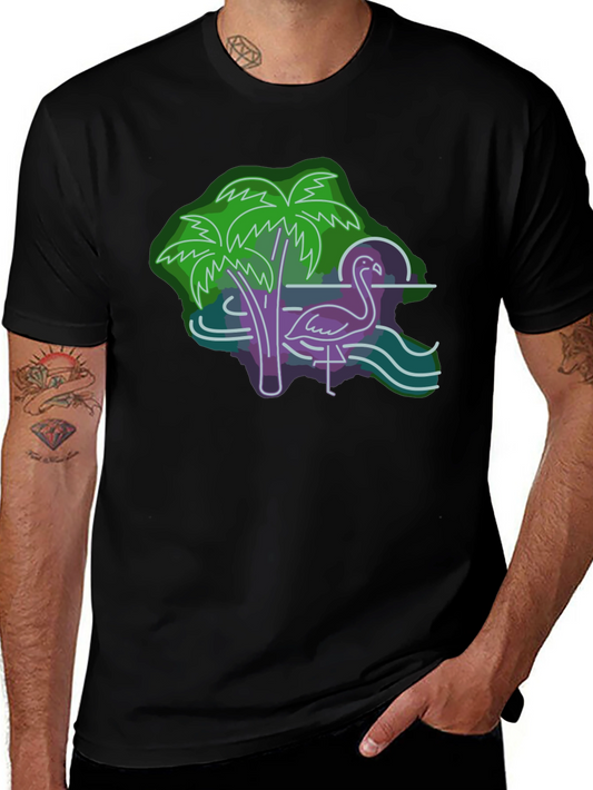 Neon Flamingo Graphic Tee - Tropical Vibes